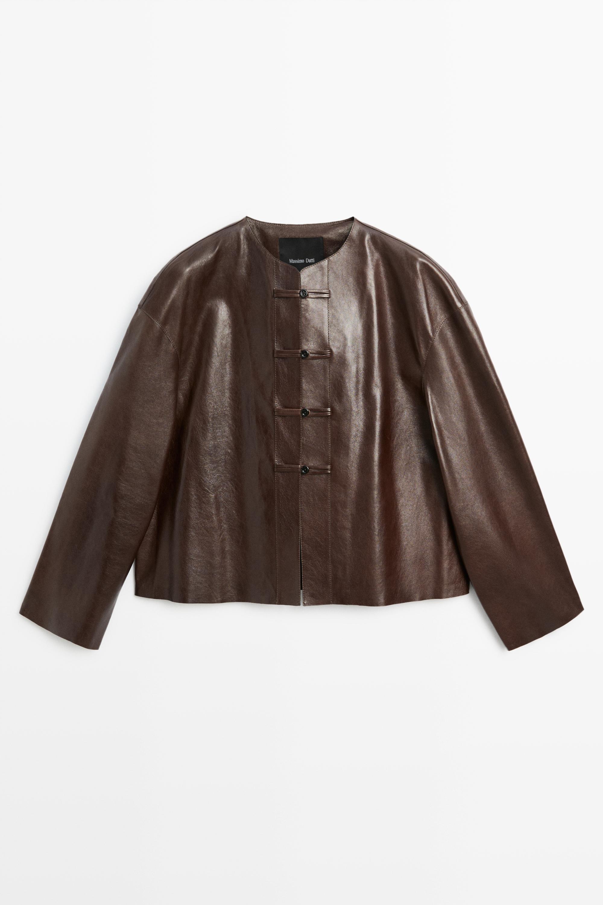 Nappa leather toggle jacket - BROWN