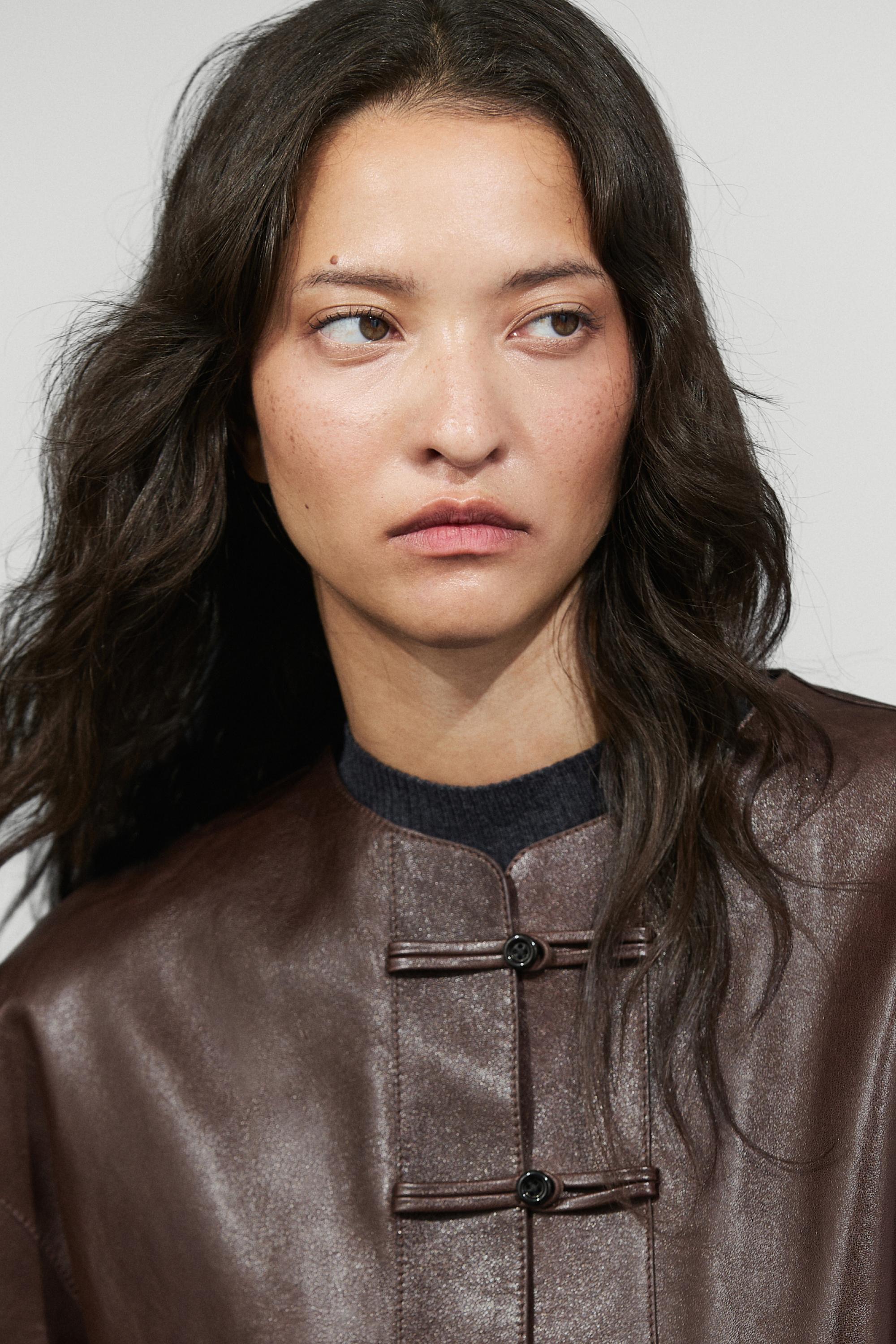 Nappa leather toggle jacket - BROWN