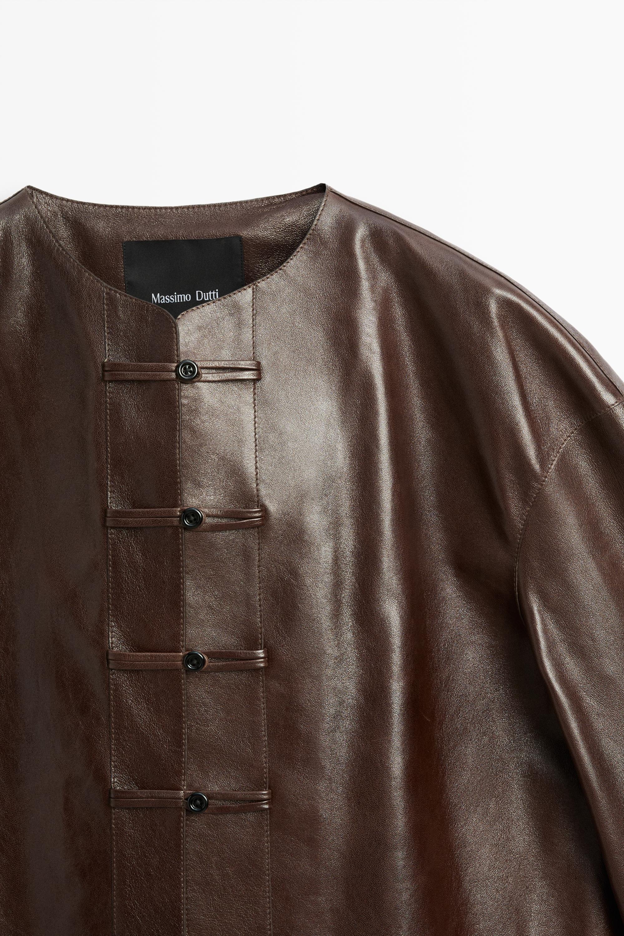 Nappa leather toggle jacket - BROWN