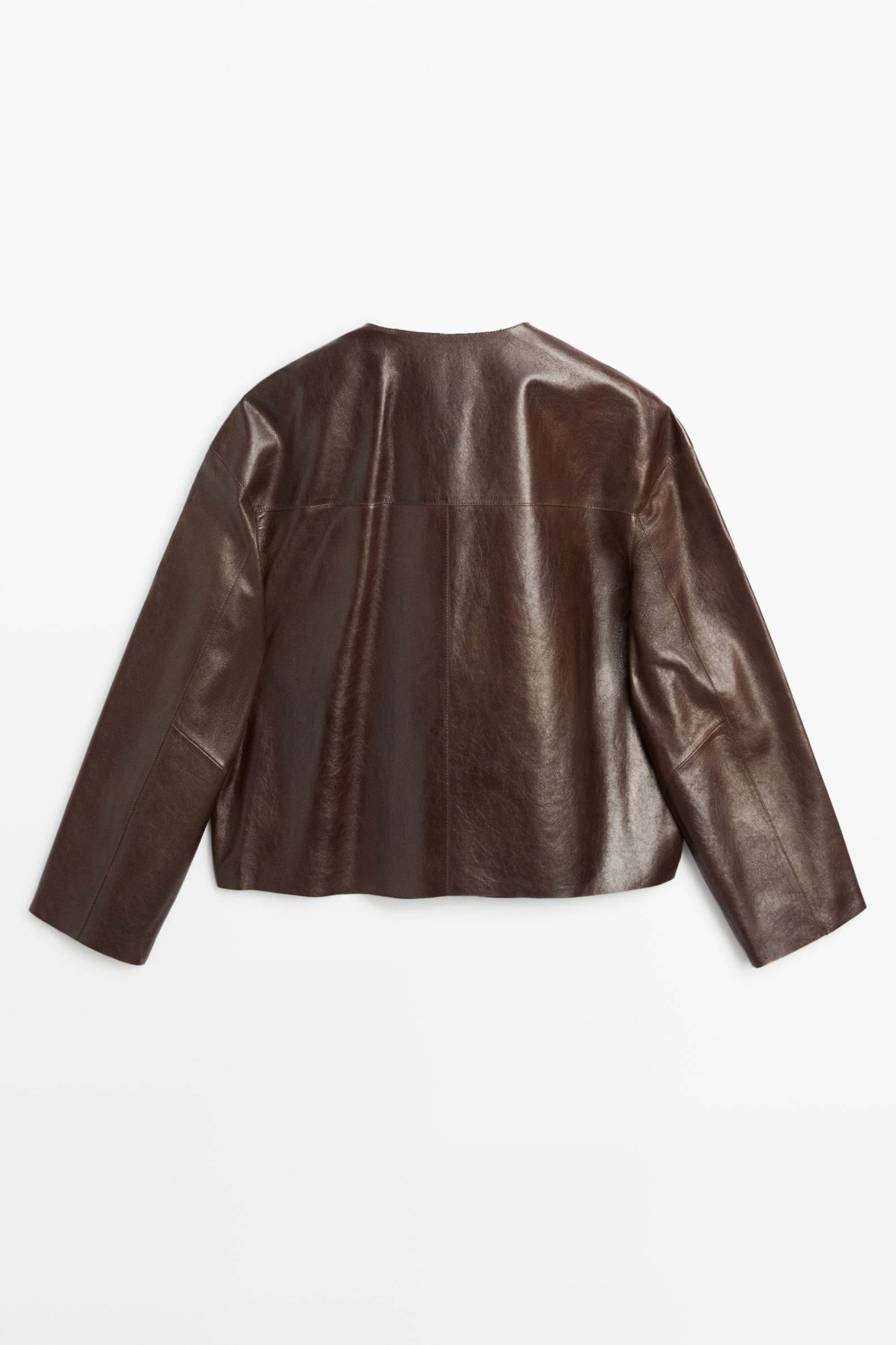 Nappa leather toggle jacket - BROWN