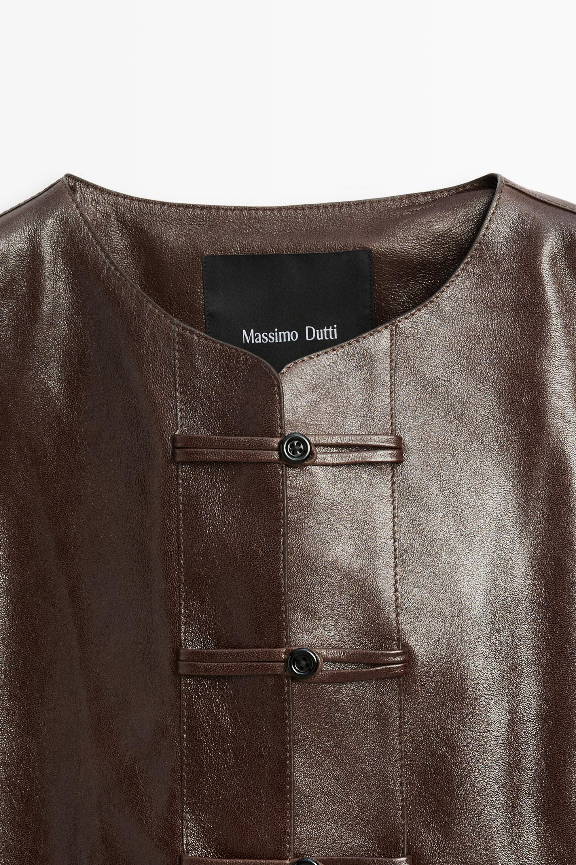 Nappa leather toggle jacket - BROWN