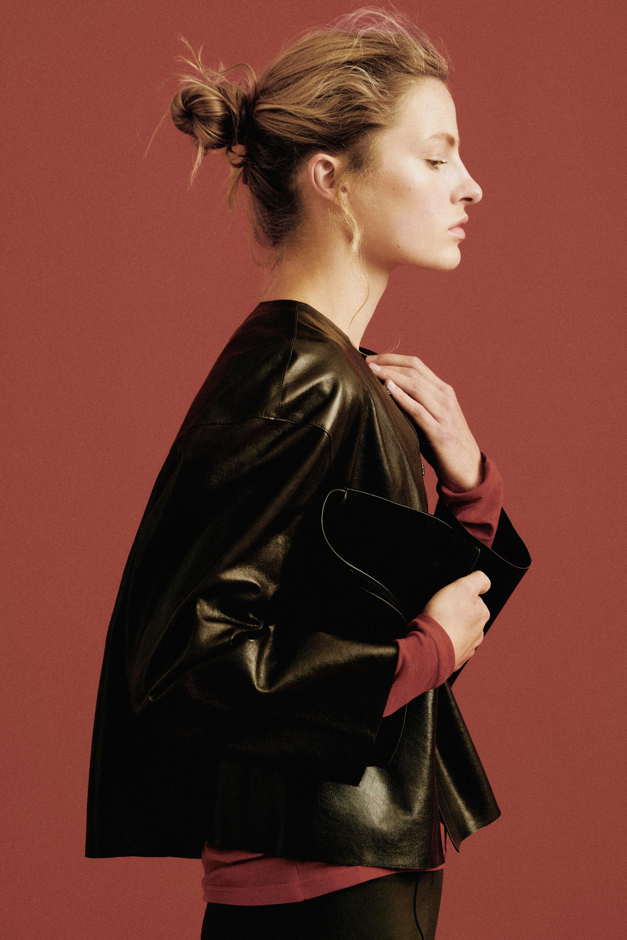 Nappa leather toggle jacket - BROWN