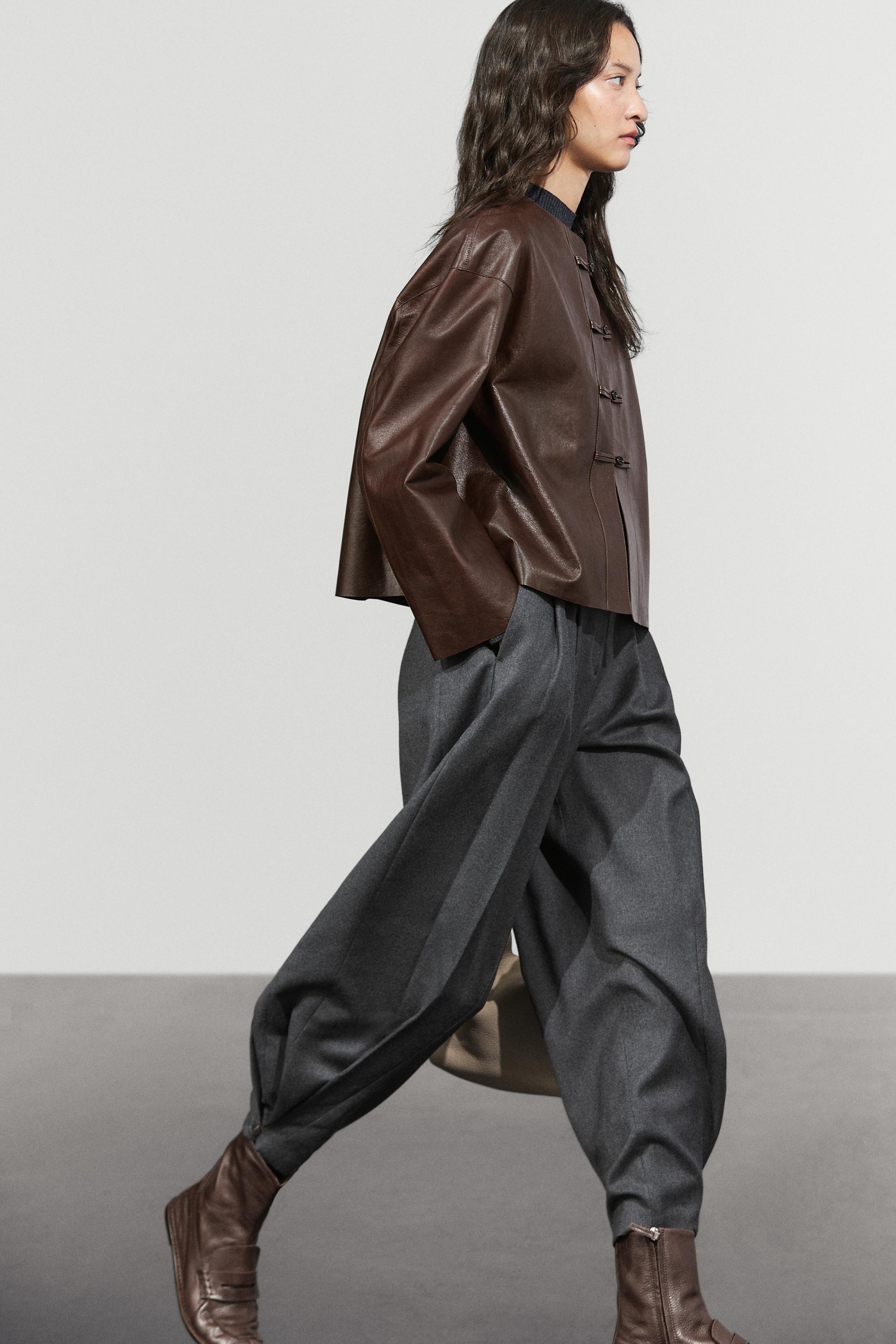 Nappa leather toggle jacket - BROWN