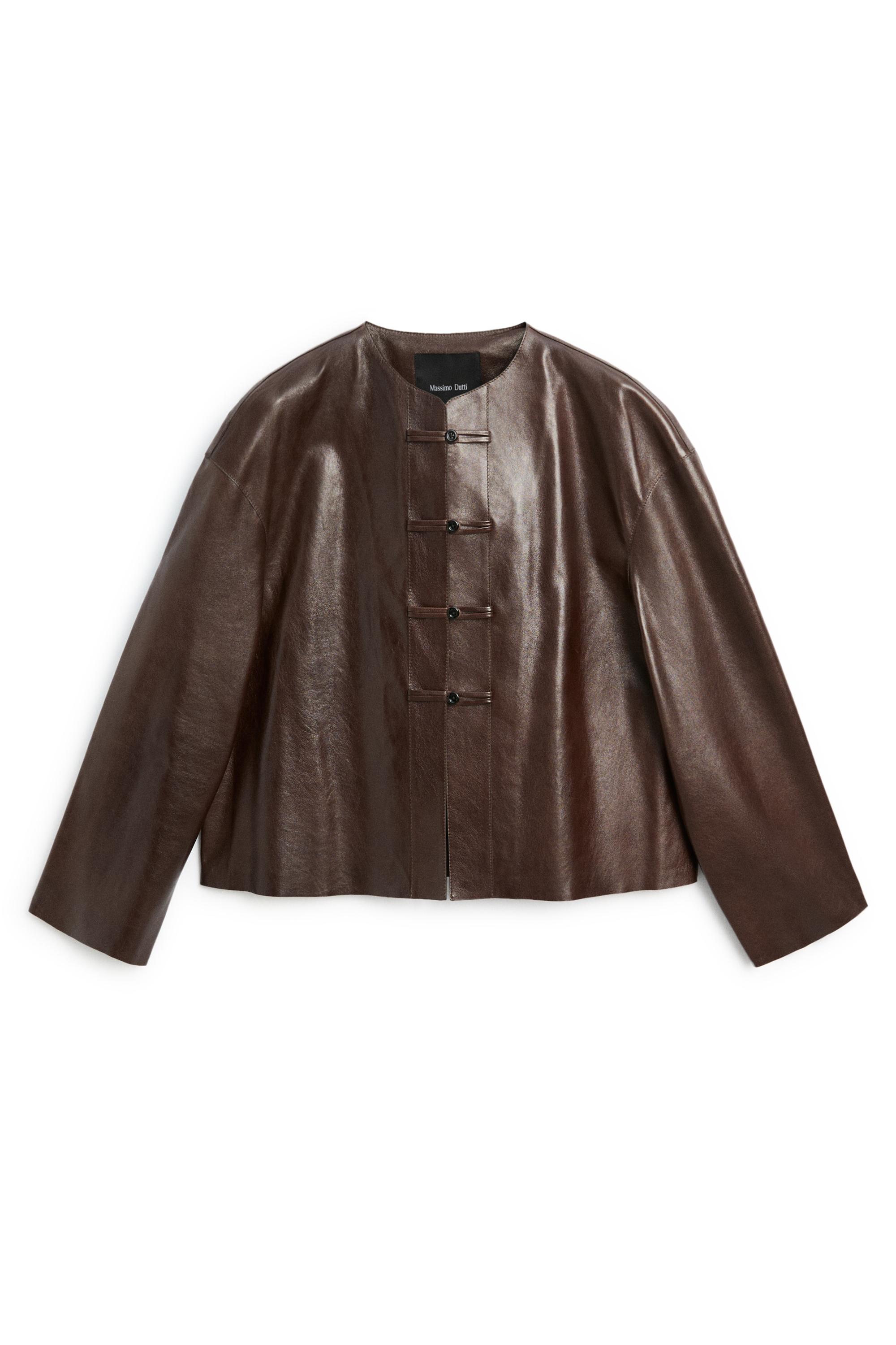 Nappa leather toggle jacket - BROWN
