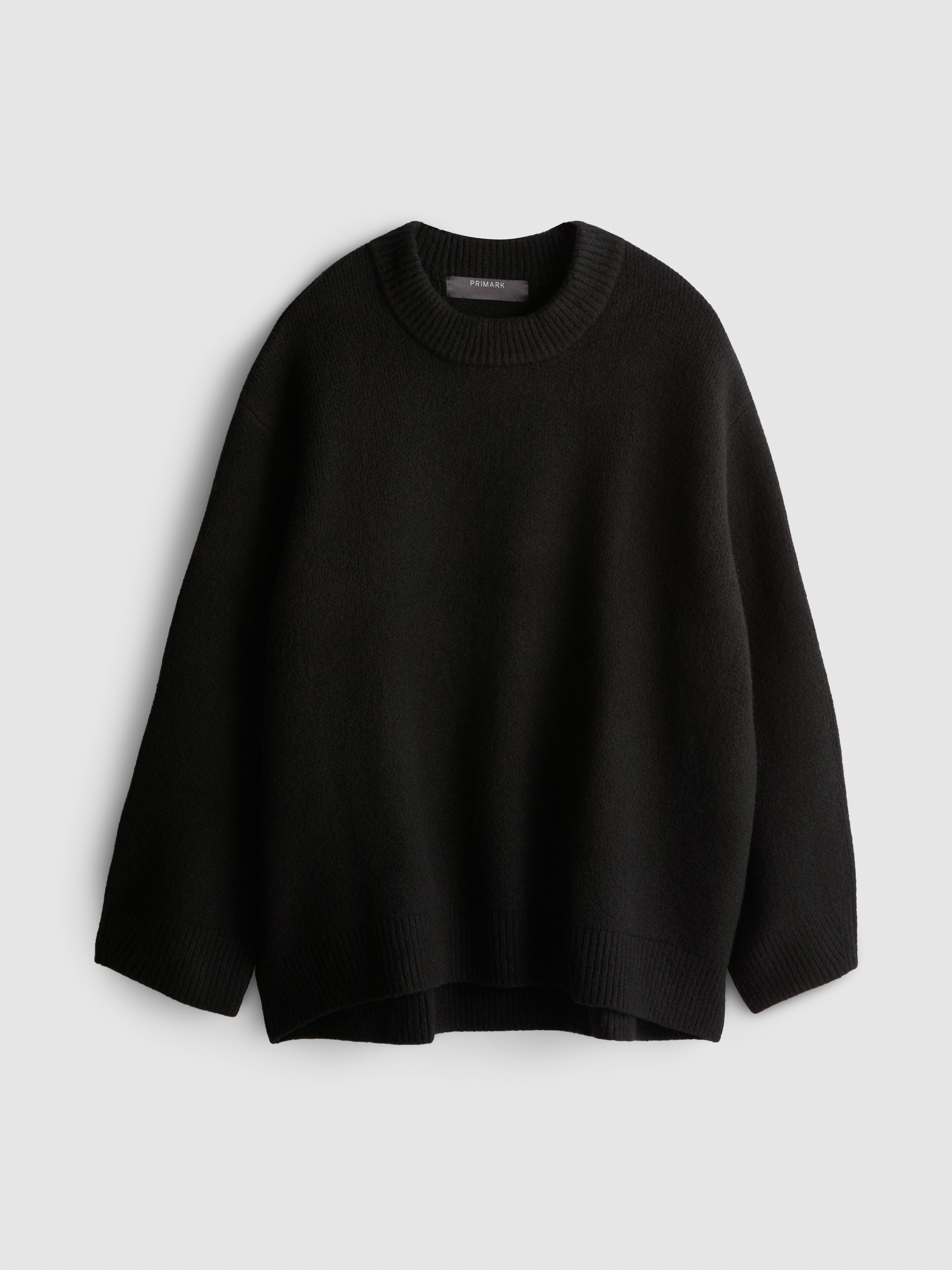 Wool Blend Oversized Crew Neck Sweater - Black