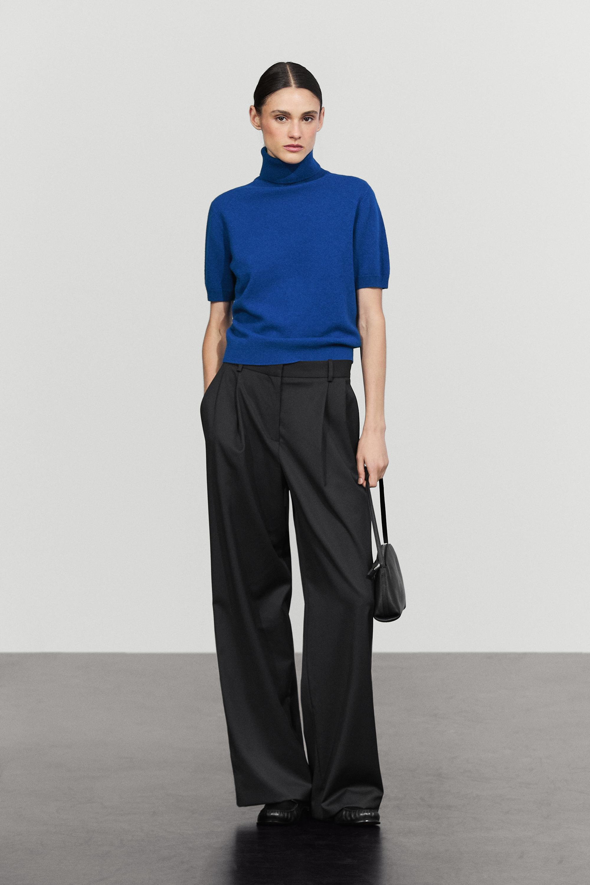 Short sleeve turtleneck knit sweater - DEEP BLUE