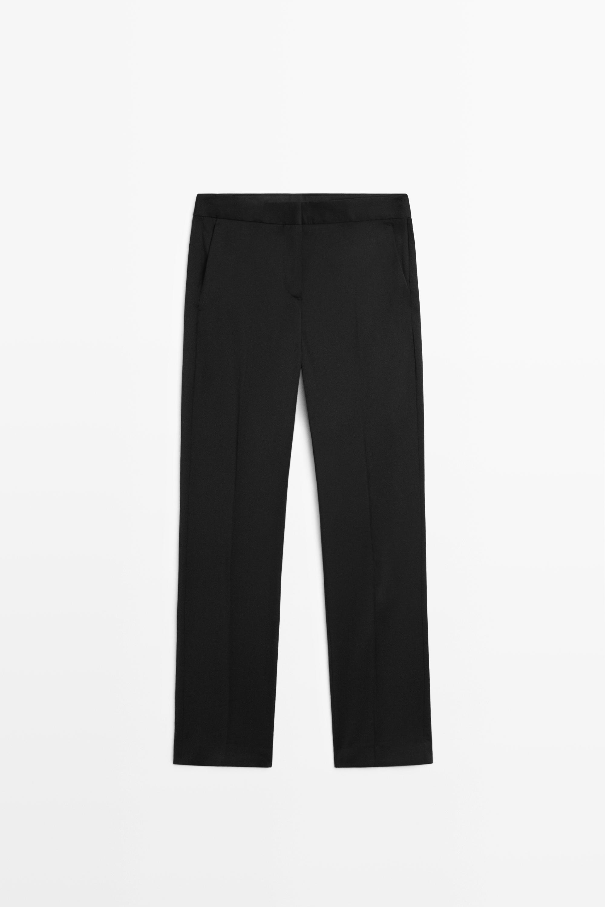 100% cool wool straight fit trousers - BLACK