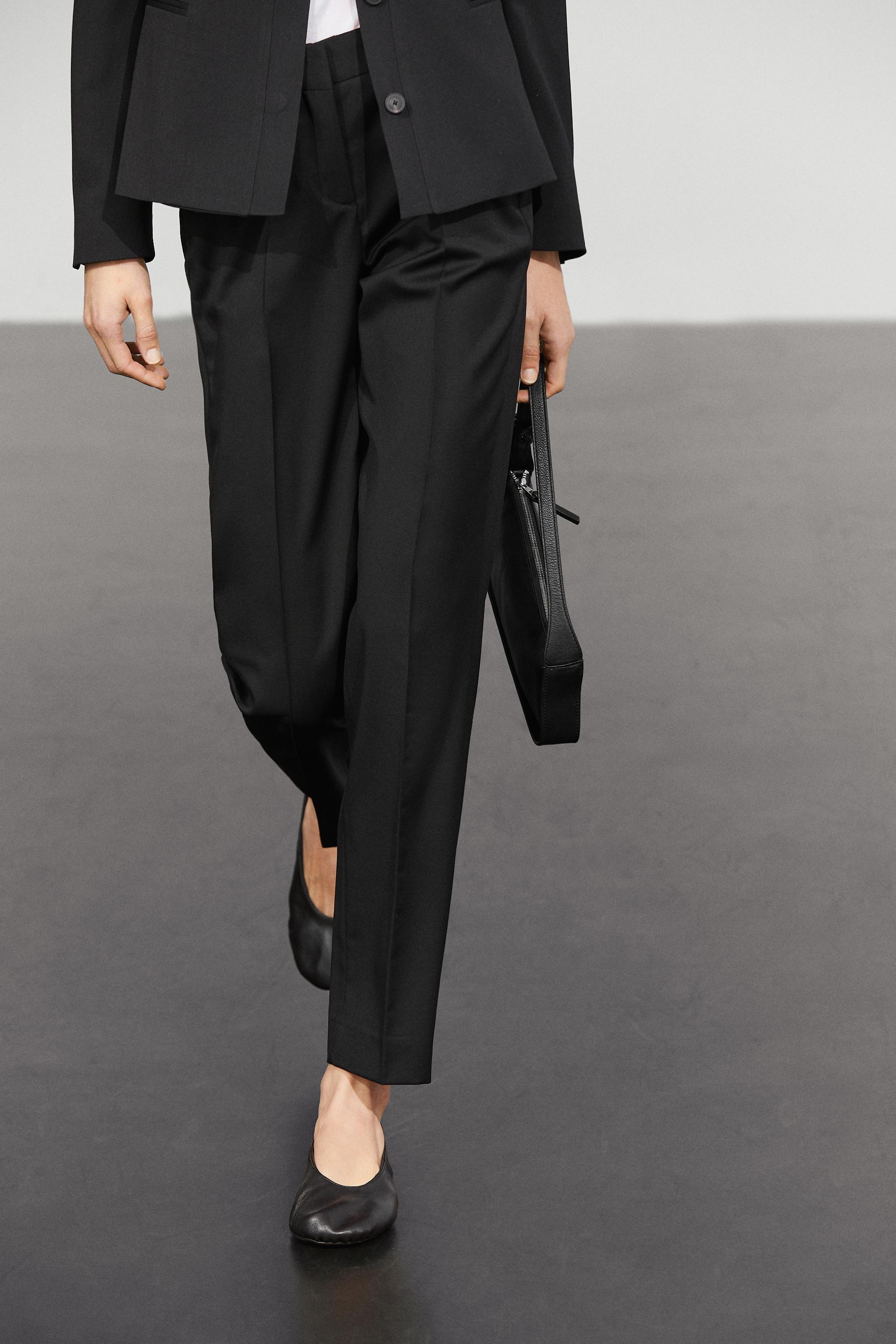 100% cool wool straight fit trousers - BLACK