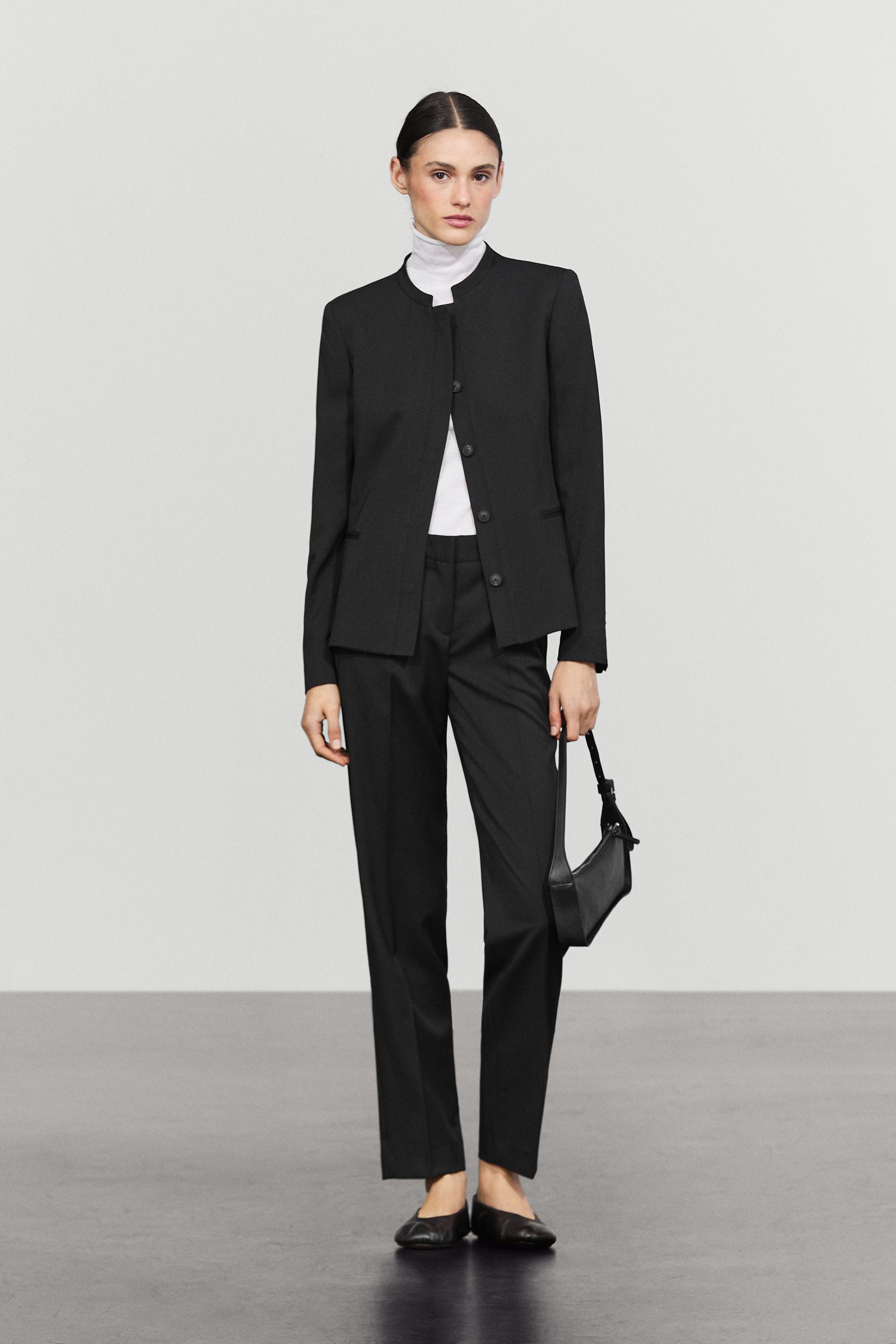 100% cool wool straight fit trousers - BLACK