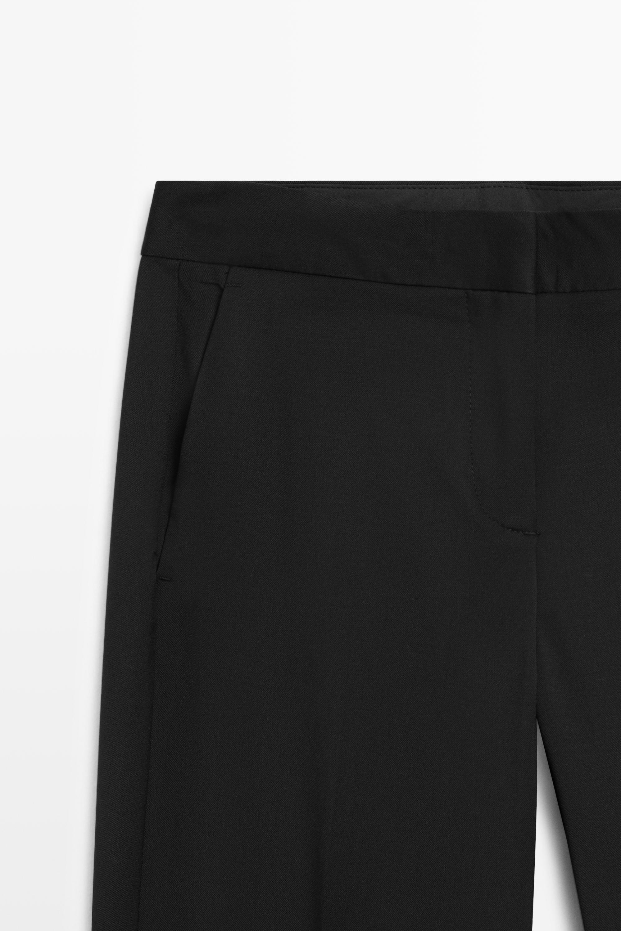 100% cool wool straight fit trousers - BLACK