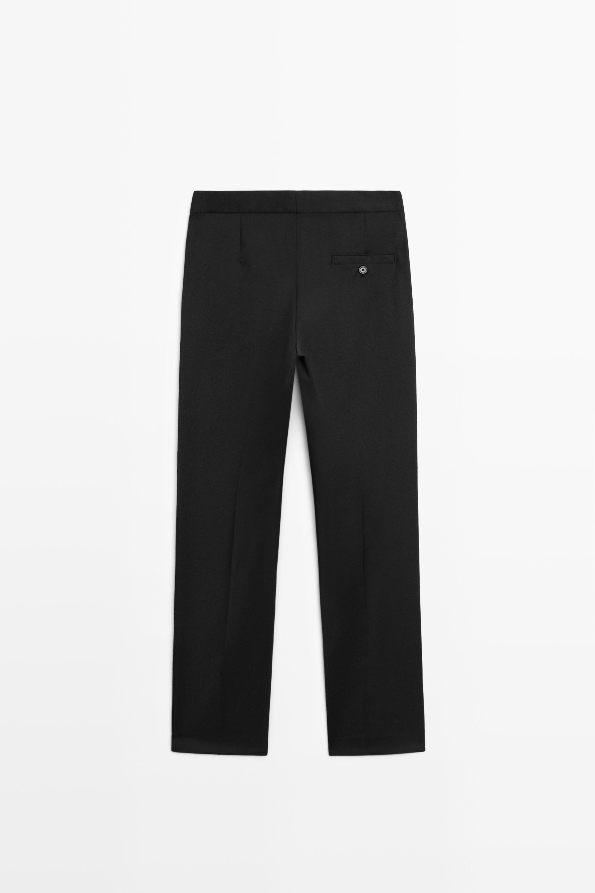 100% cool wool straight fit trousers - BLACK