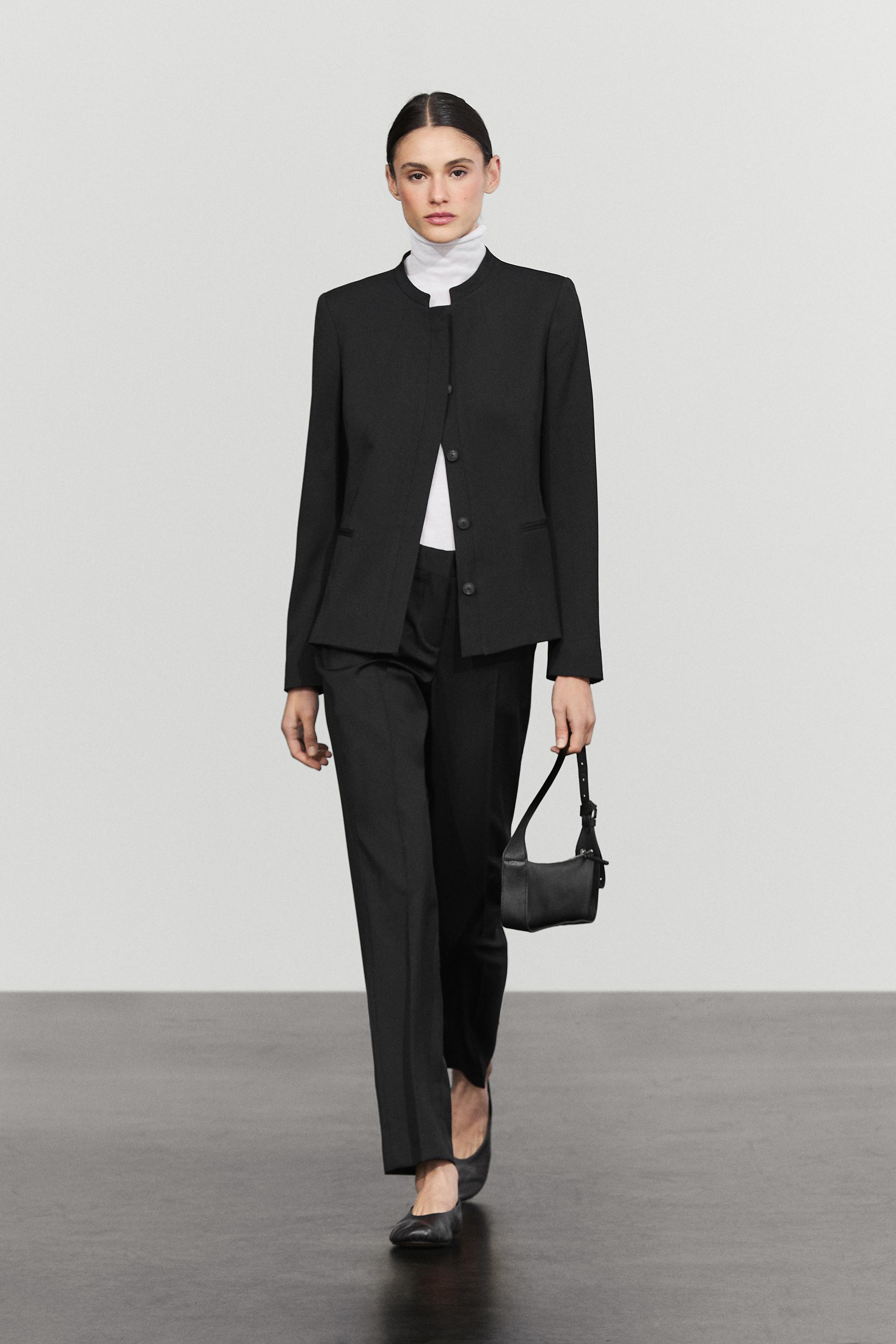 100% cool wool straight fit trousers - BLACK