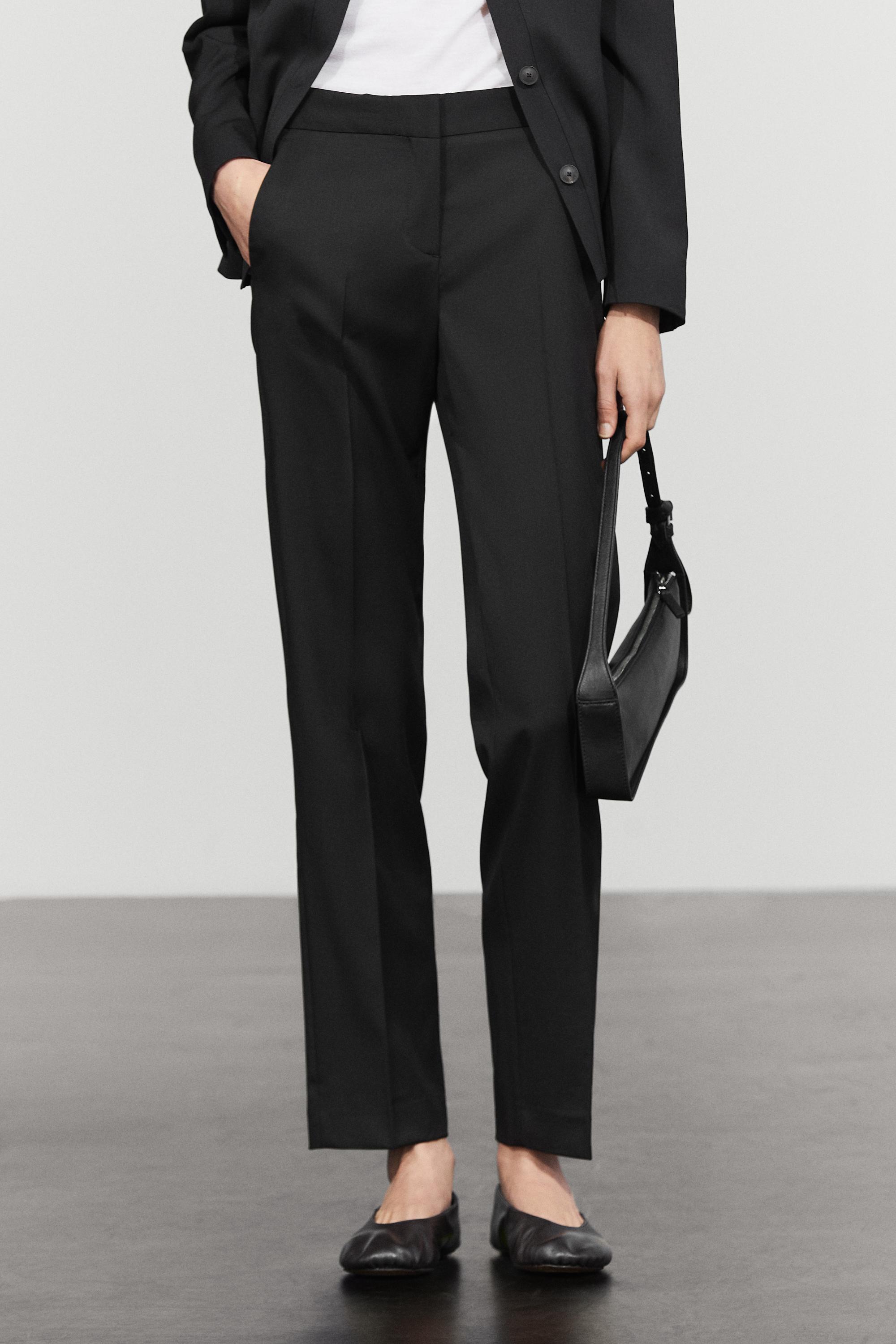 100% cool wool straight fit trousers - BLACK