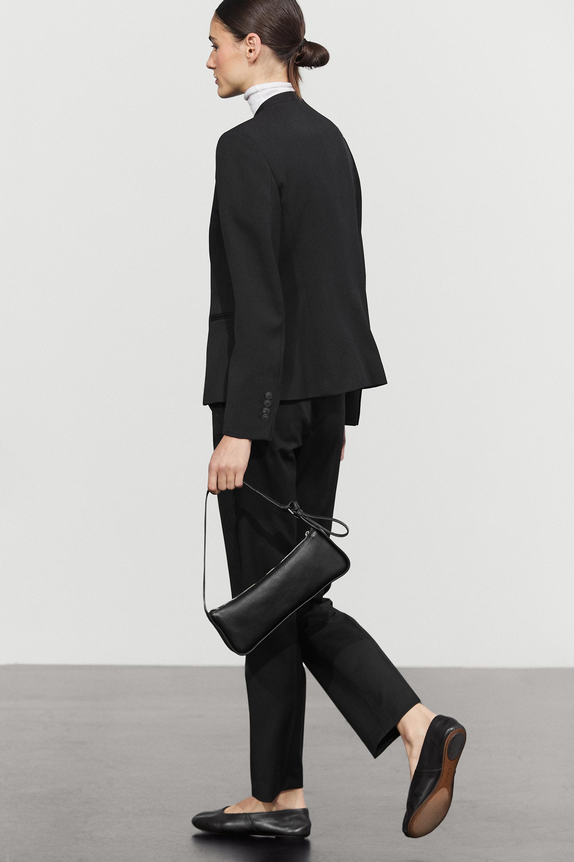 100% cool wool straight fit trousers - BLACK