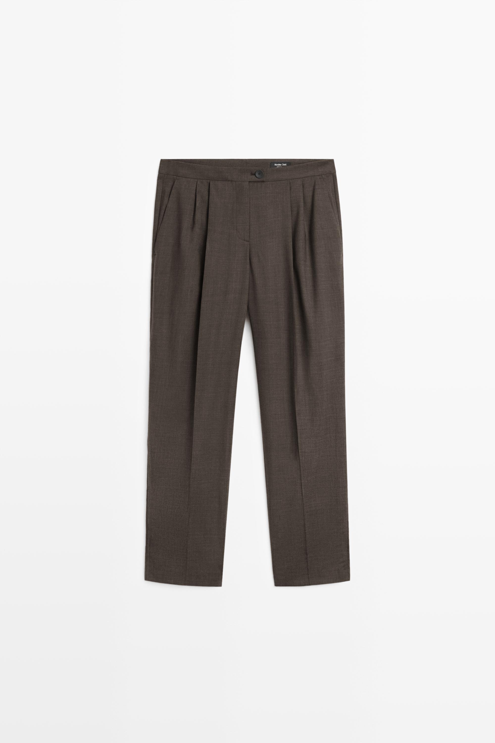 100% cool wool pleated pants - DARK GREY