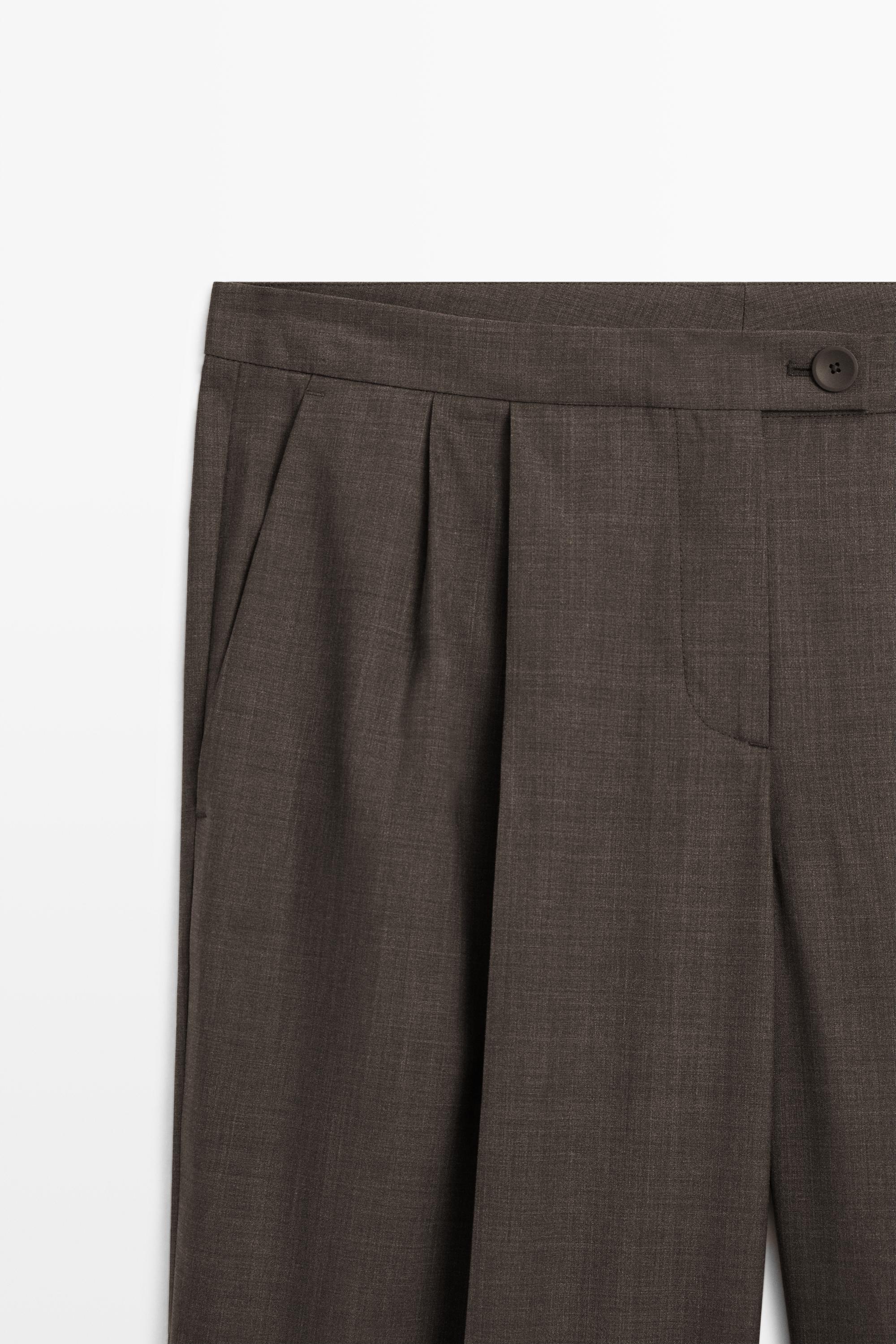 100% cool wool pleated pants - DARK GREY