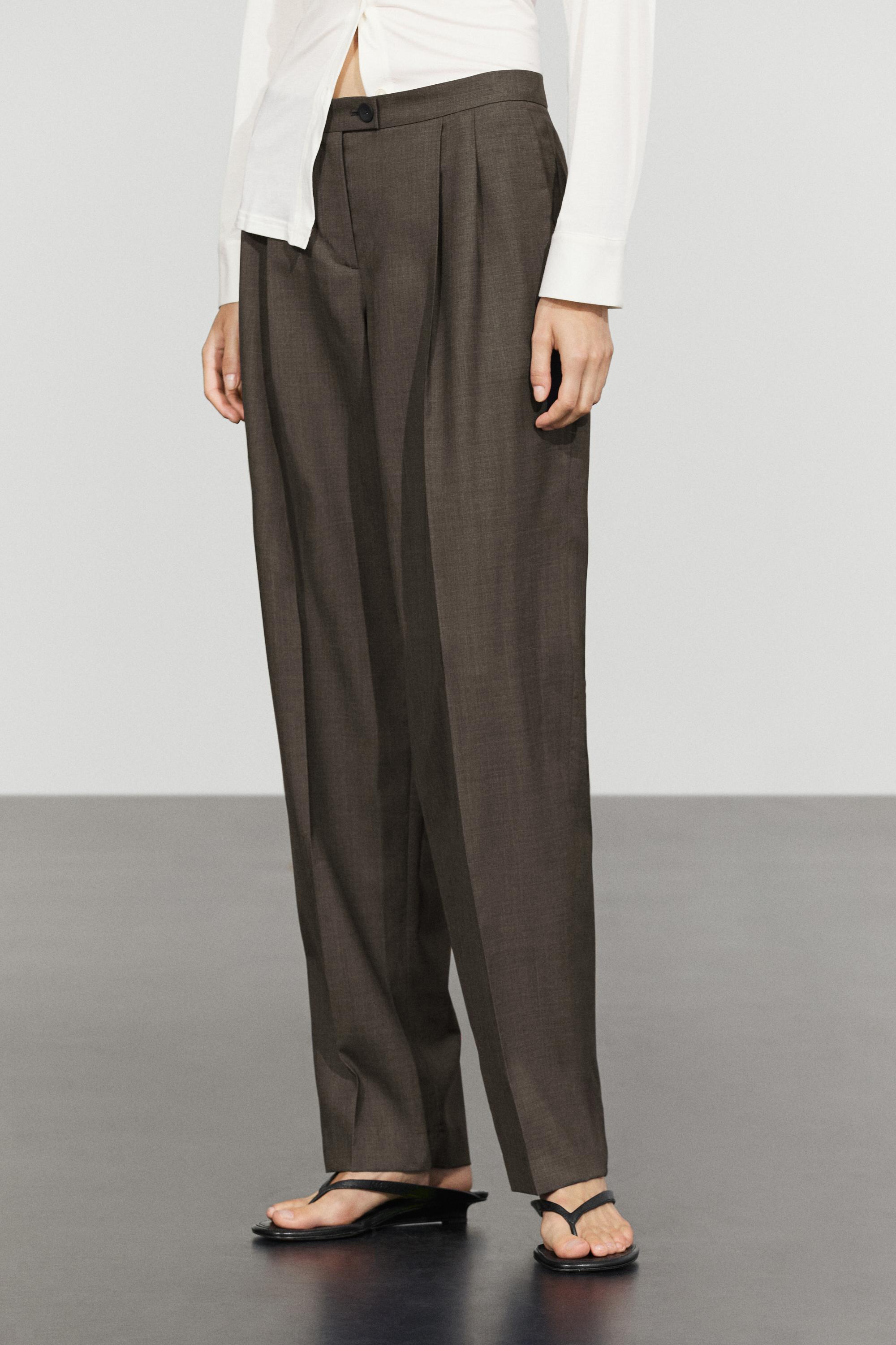 100% cool wool pleated pants - DARK GREY