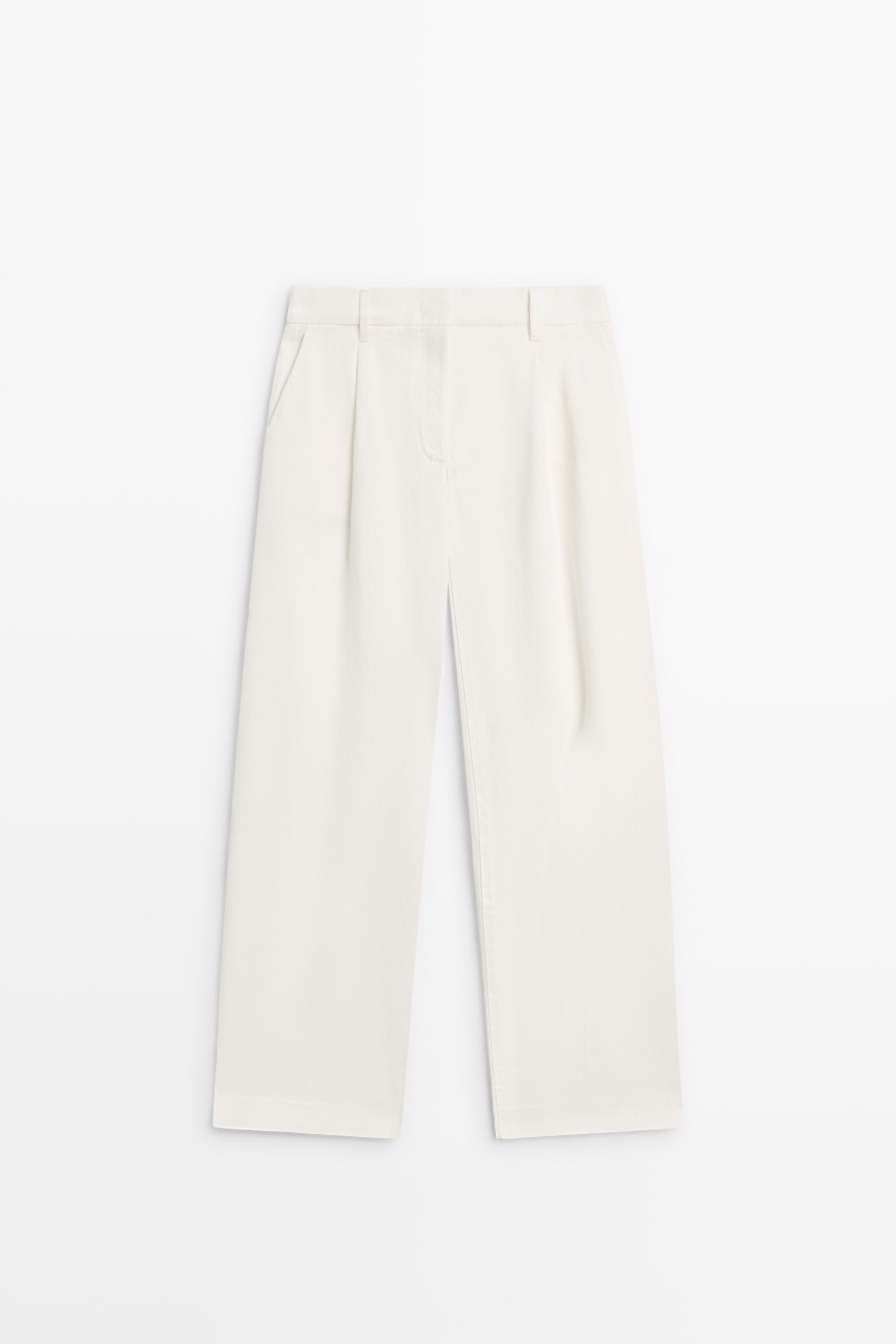 Low-rise wide-leg pleated pants - Off white