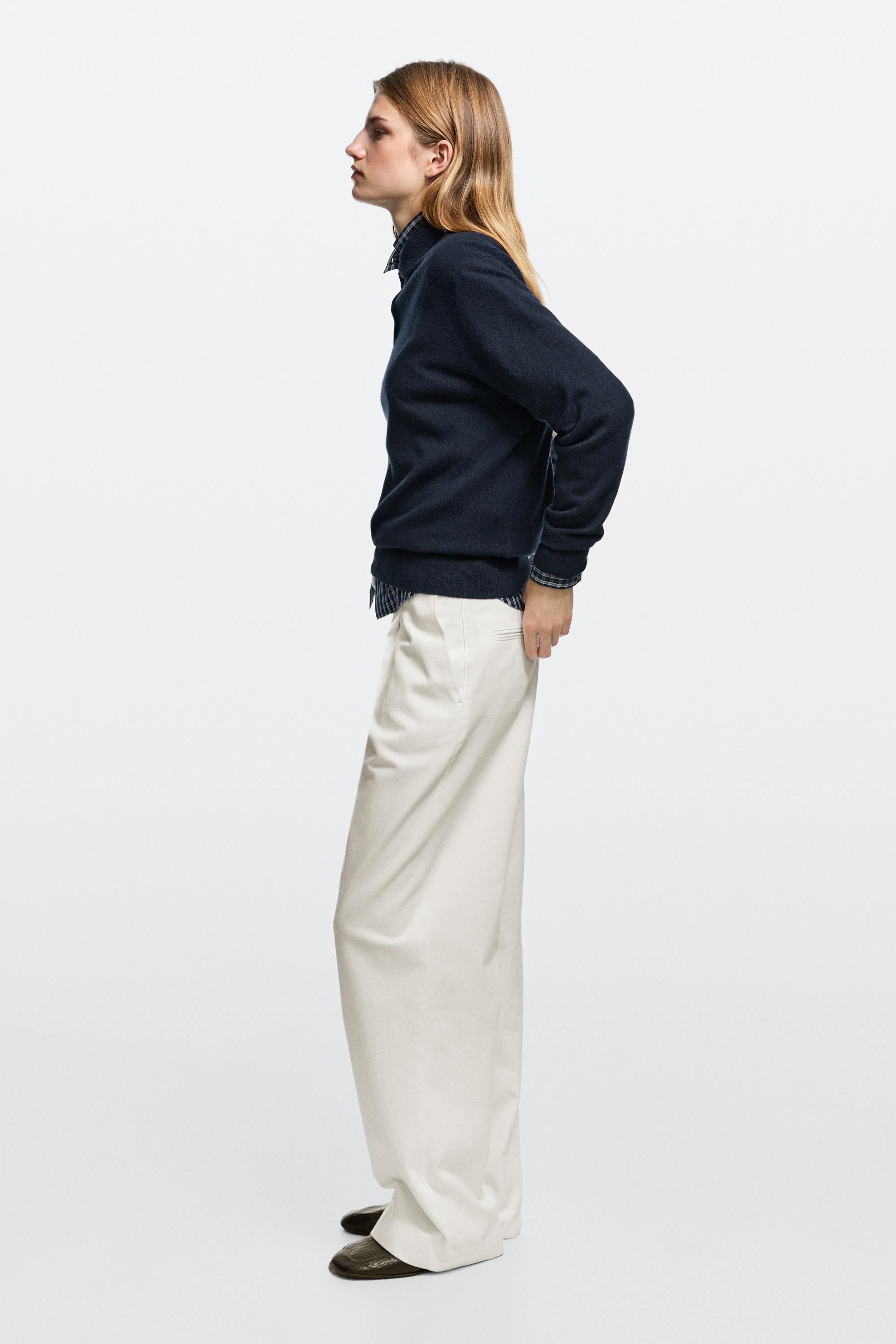 Low-rise wide-leg pleated pants - Off white