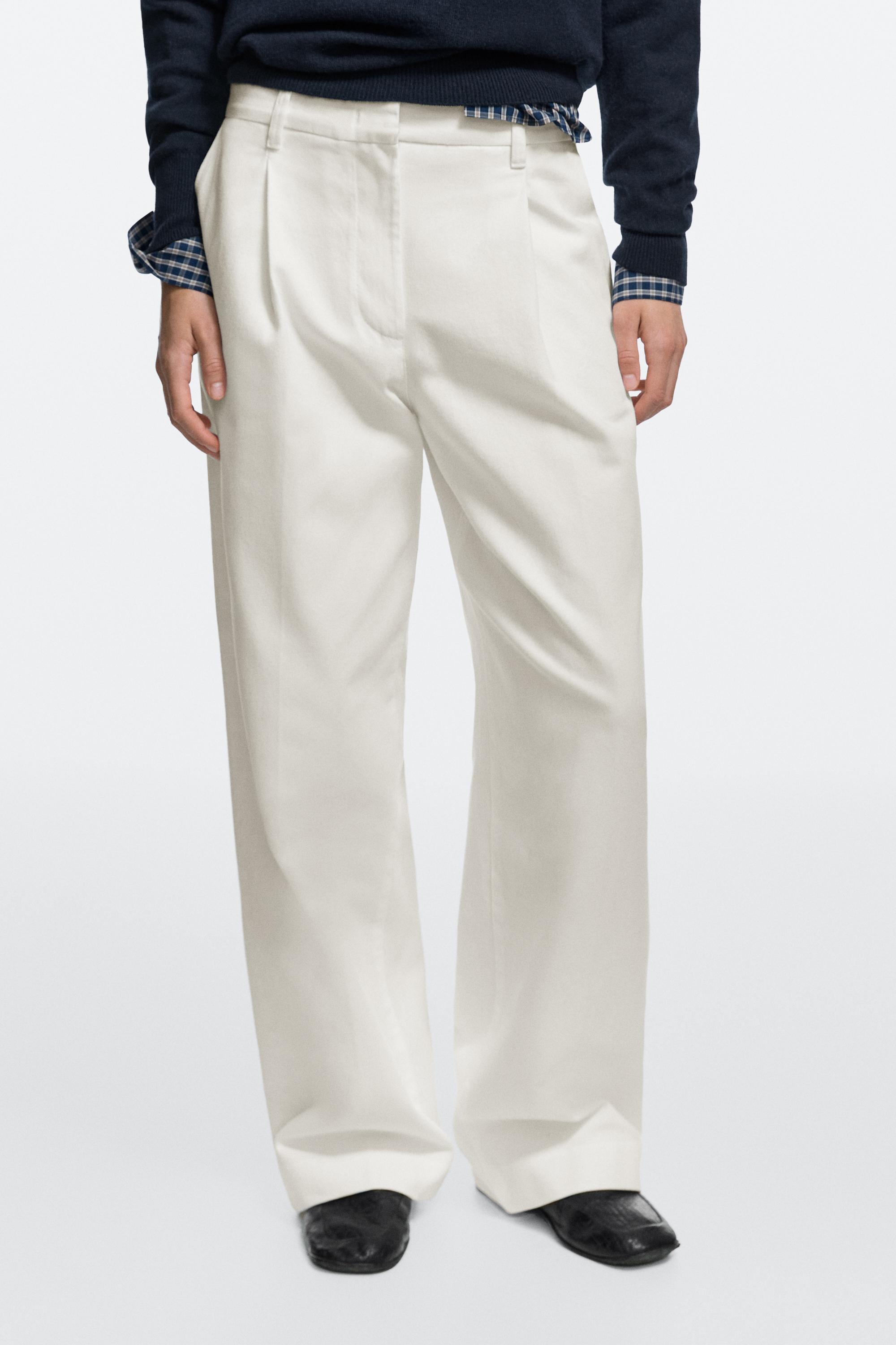 Low-rise wide-leg pleated pants - Off white