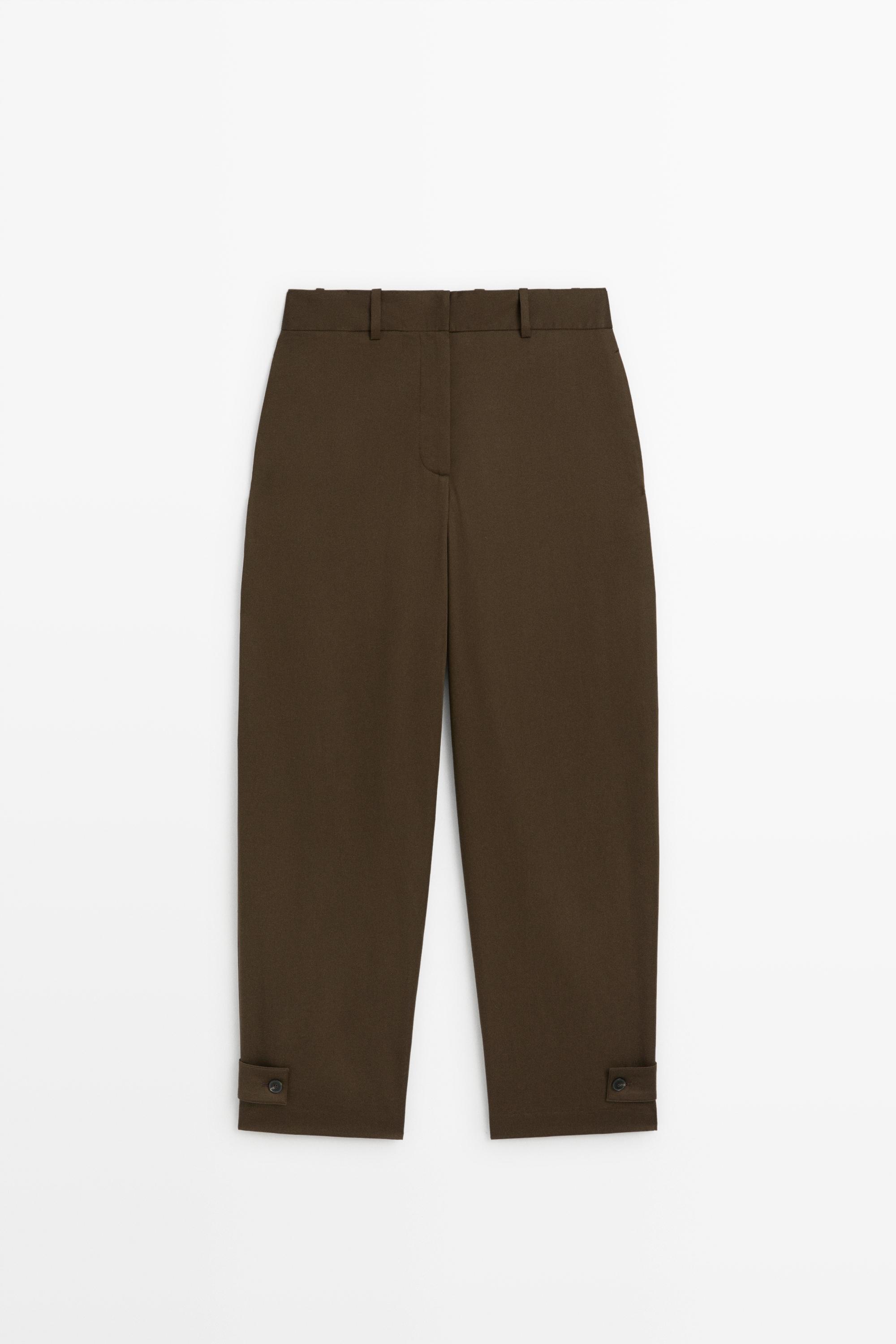 Pants with button-tab hem detail - MOLE BROWN