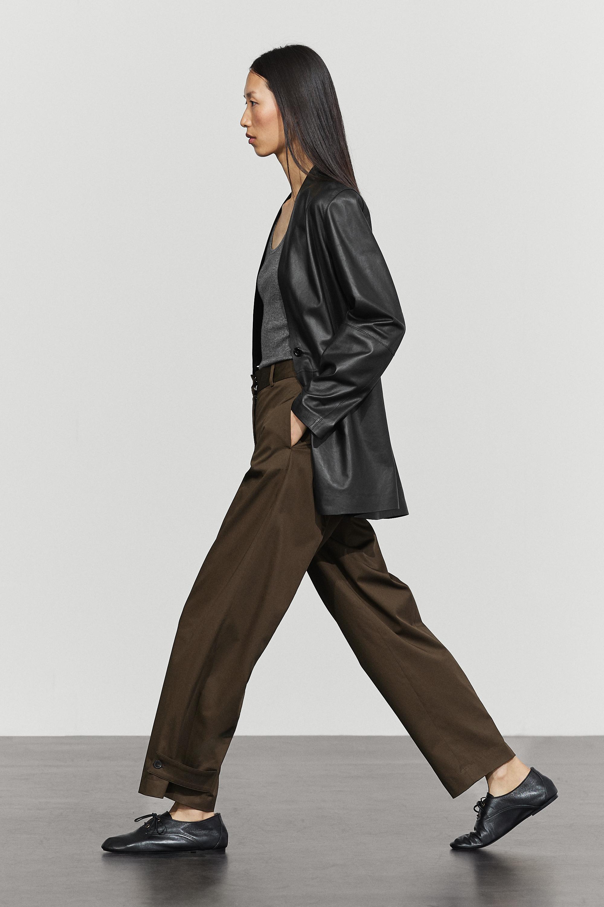 Pants with button-tab hem detail - MOLE BROWN