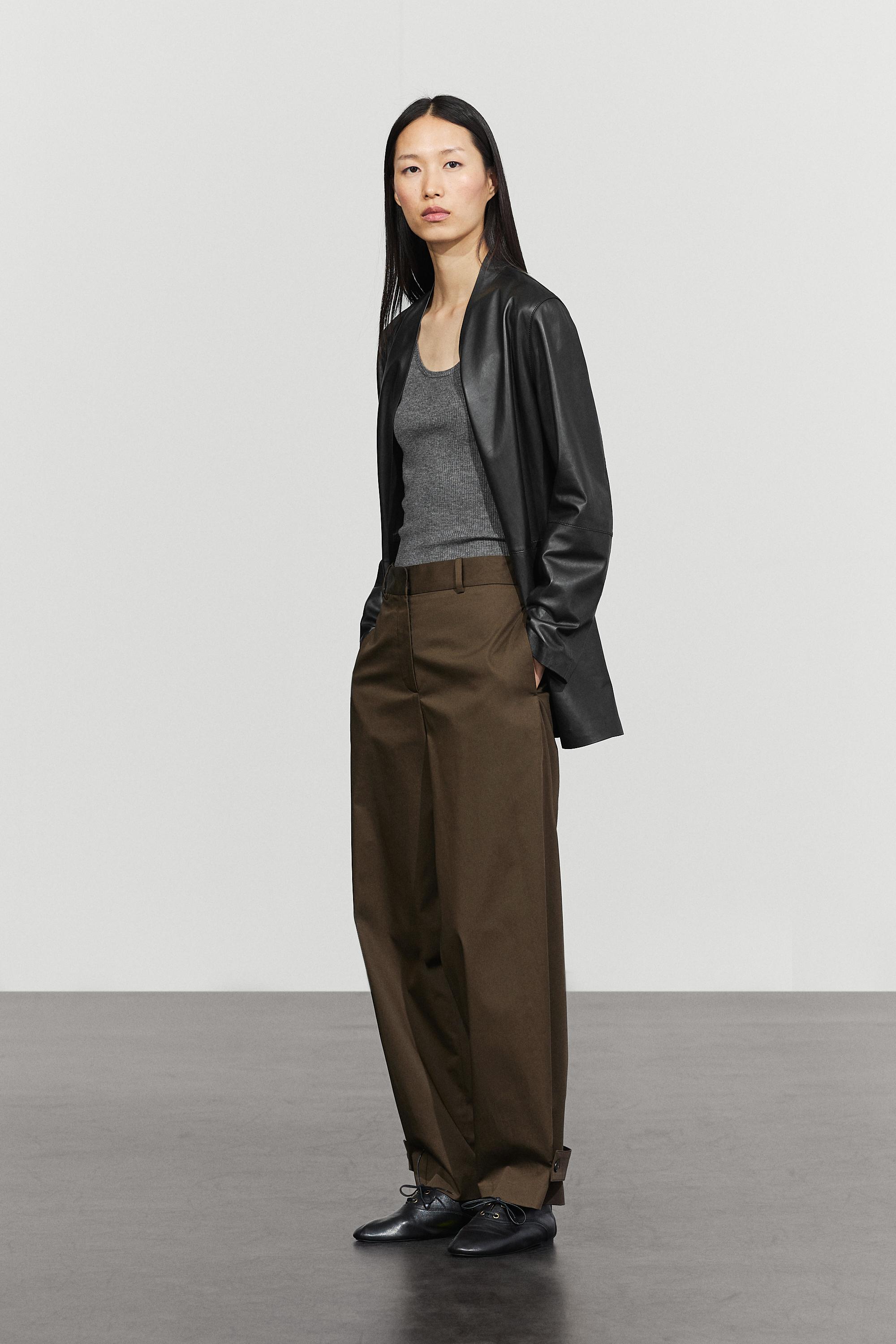 Pants with button-tab hem detail - MOLE BROWN