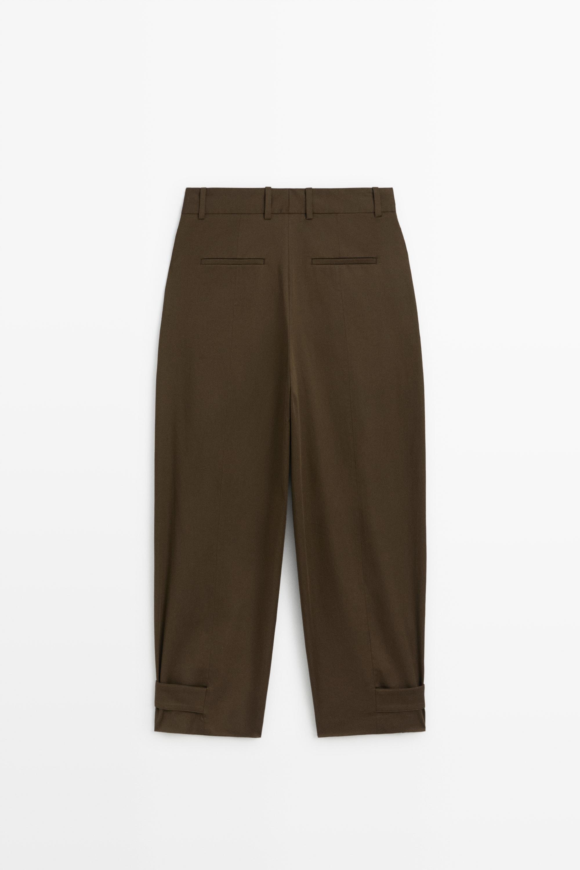 Pants with button-tab hem detail - MOLE BROWN