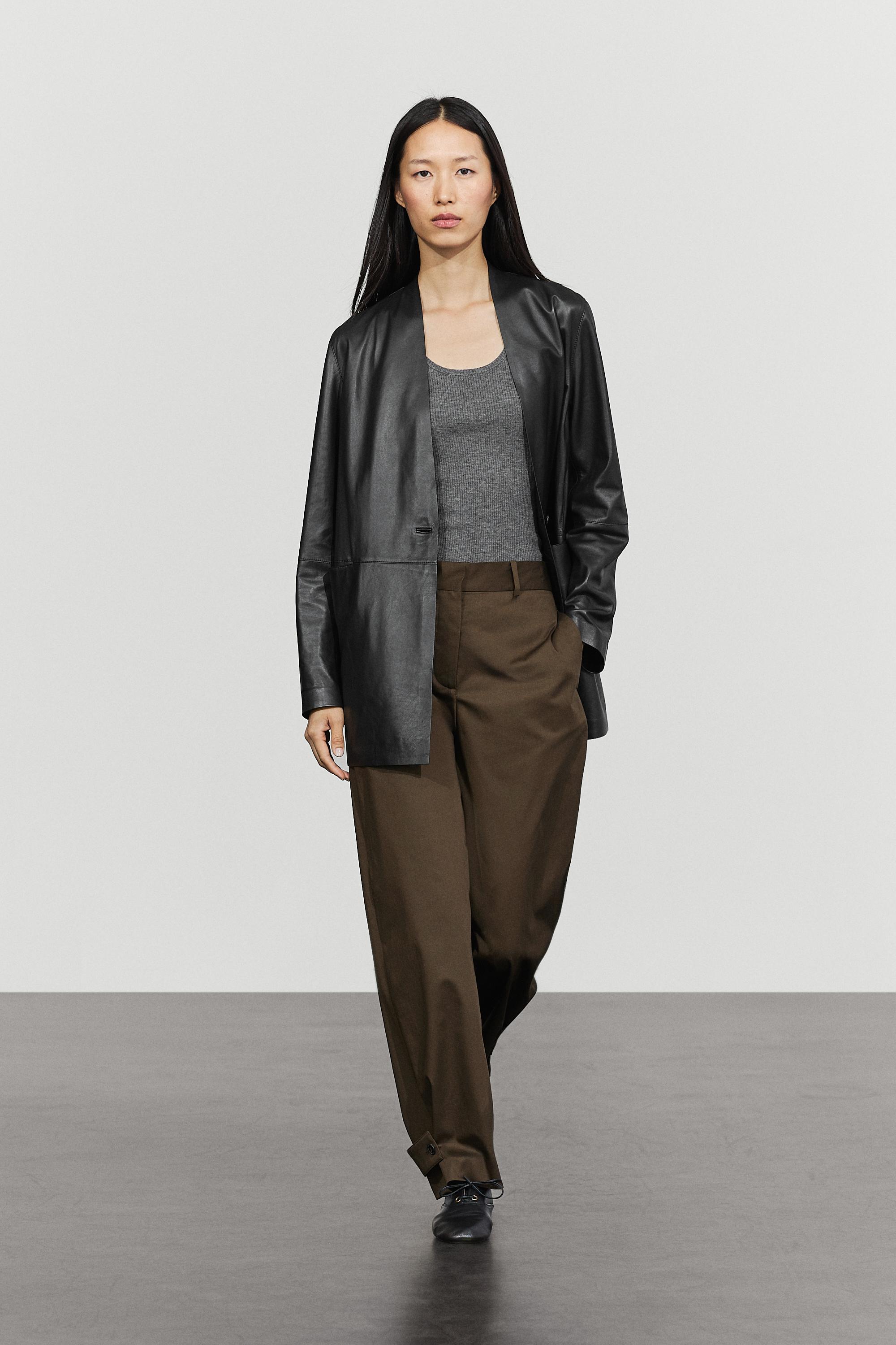 Pants with button-tab hem detail - MOLE BROWN