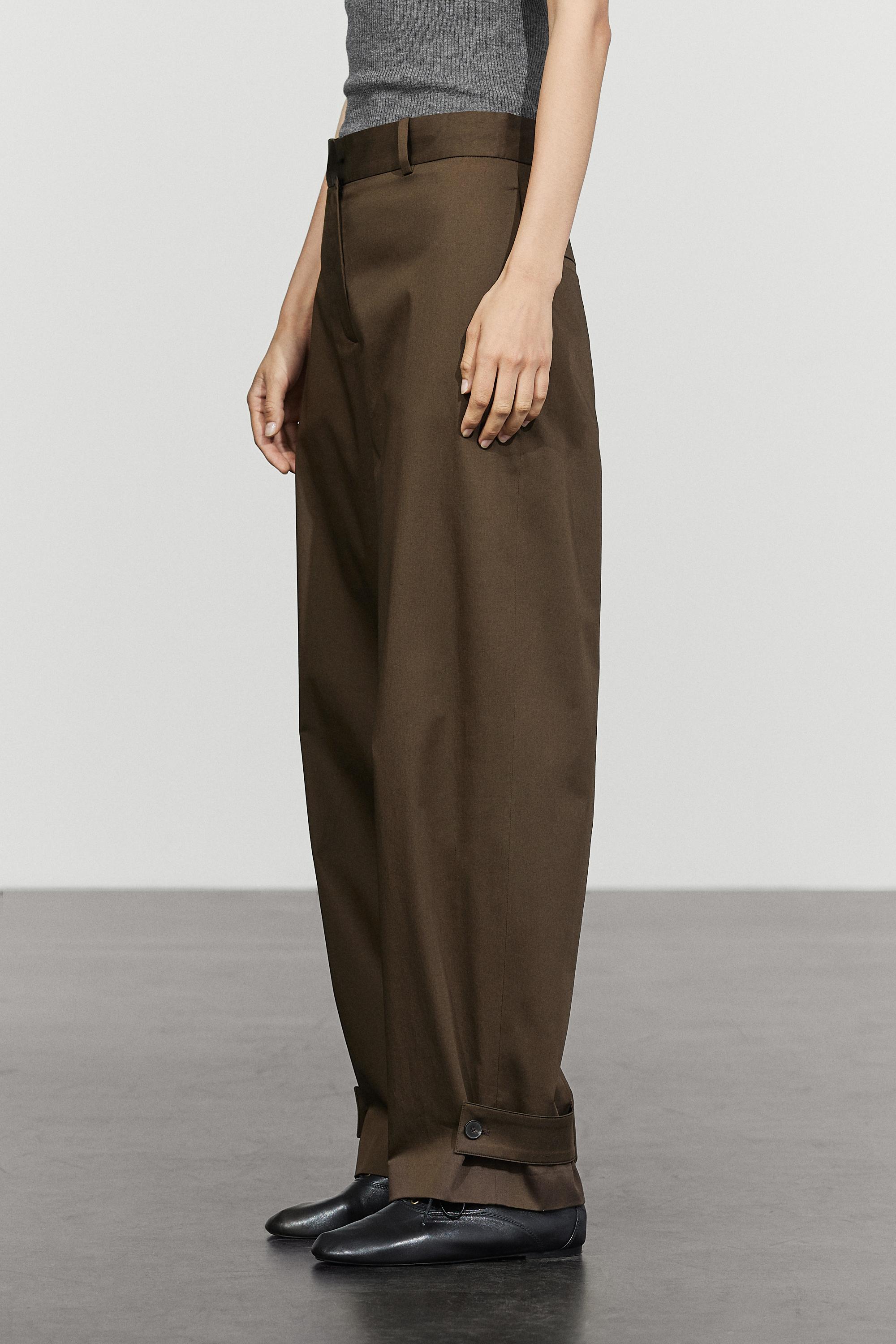 Pants with button-tab hem detail - MOLE BROWN