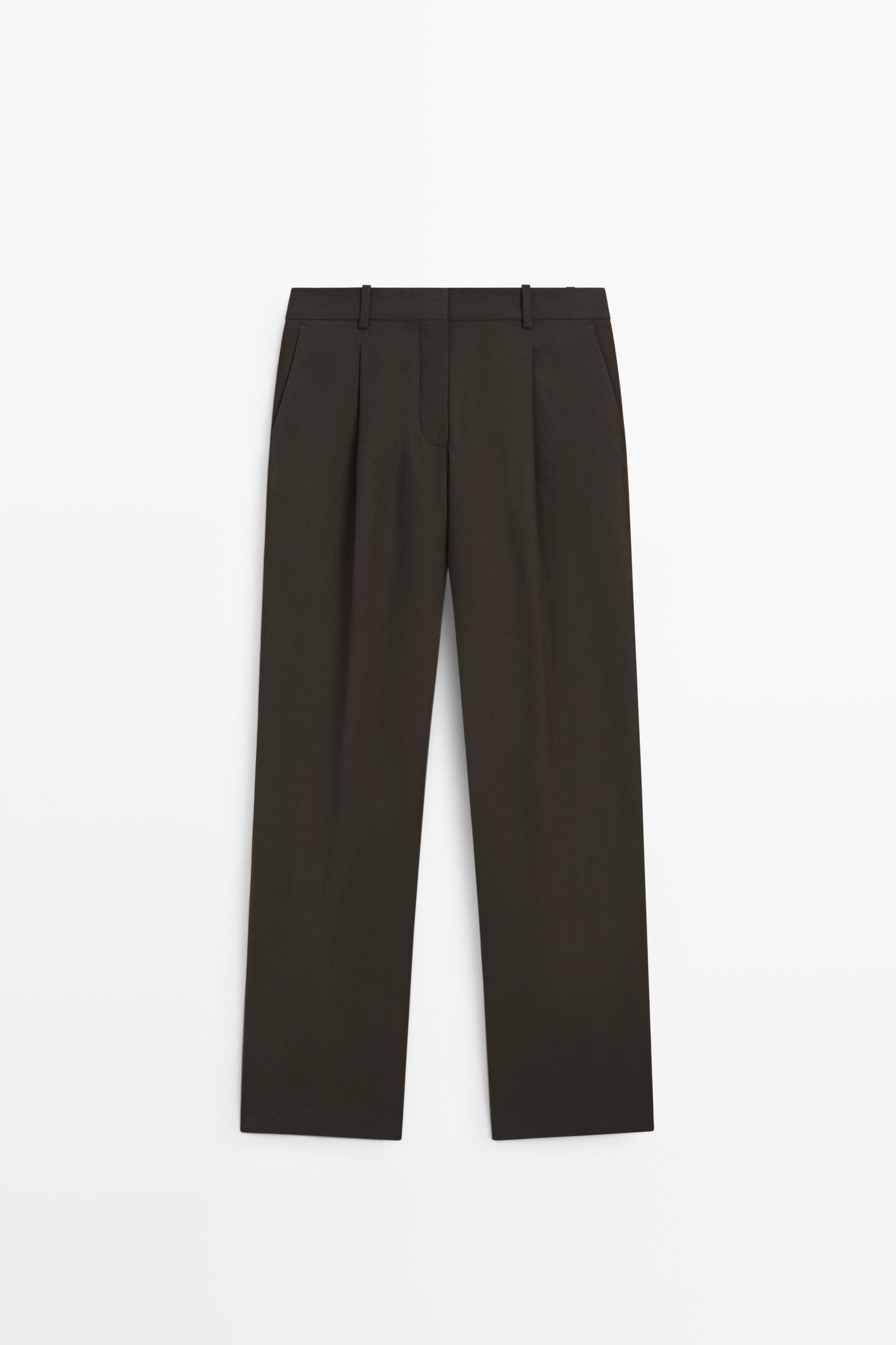 Cotton blend pleated pants - BLACK