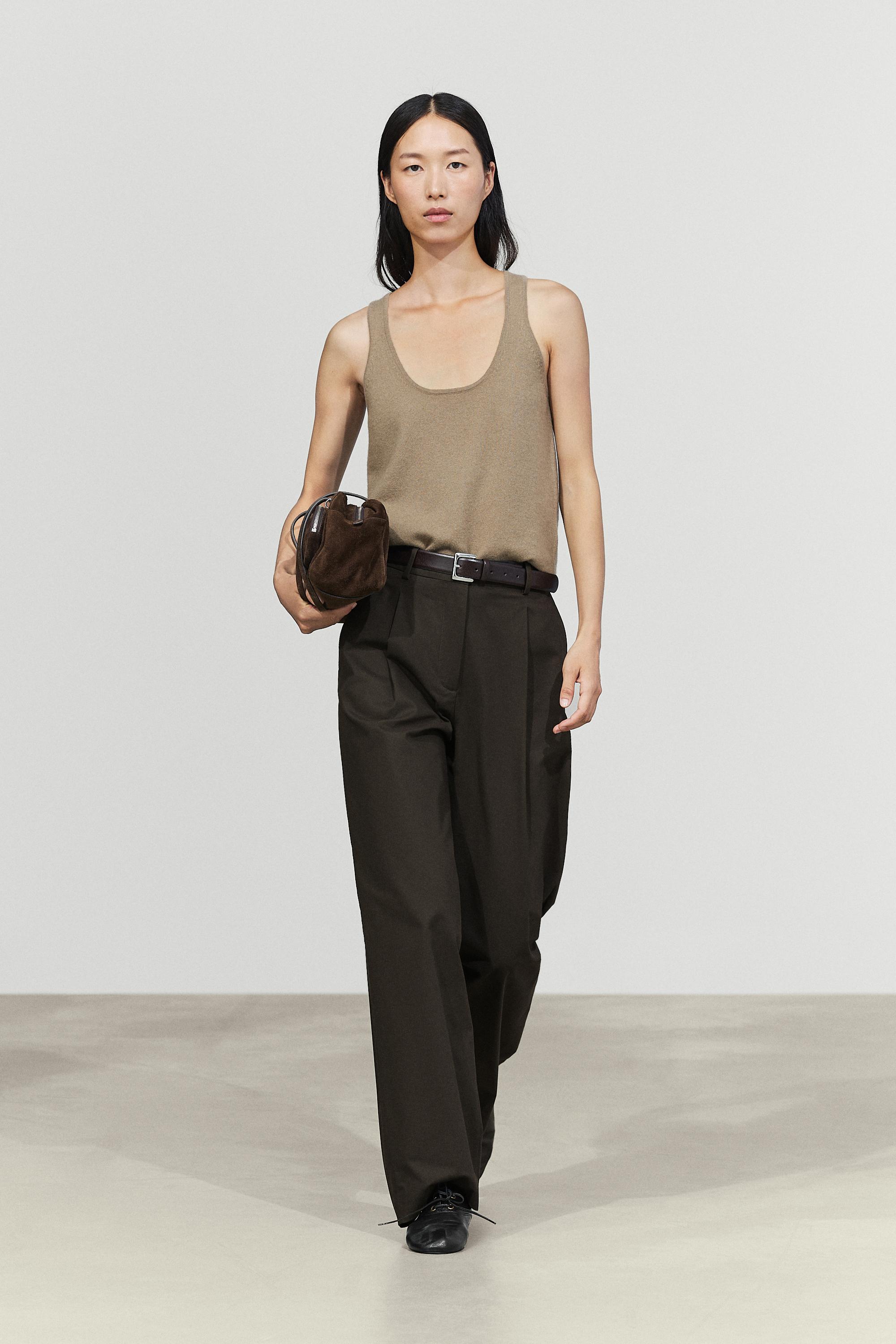 Cotton blend pleated pants - BLACK