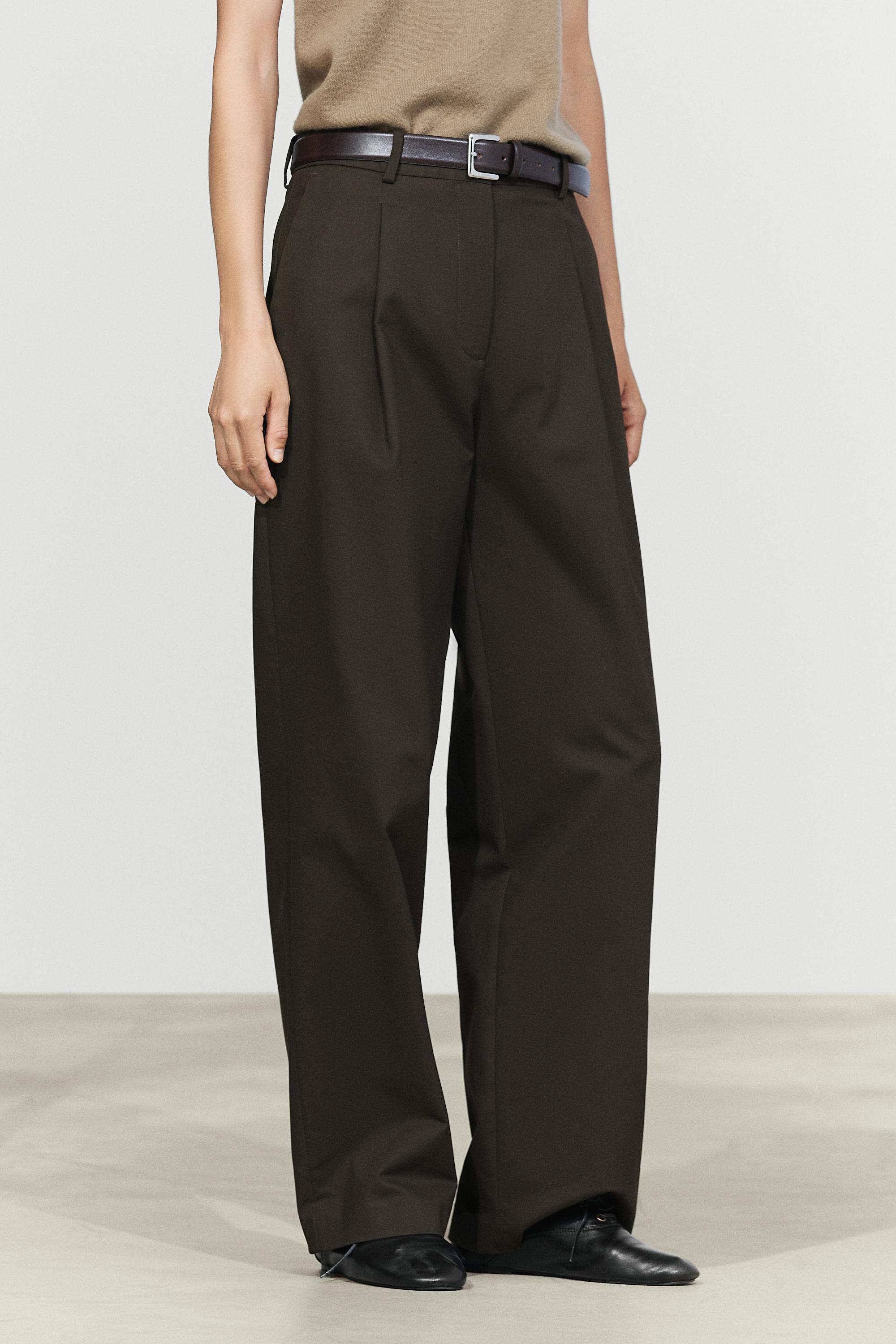 Cotton blend pleated pants - BLACK