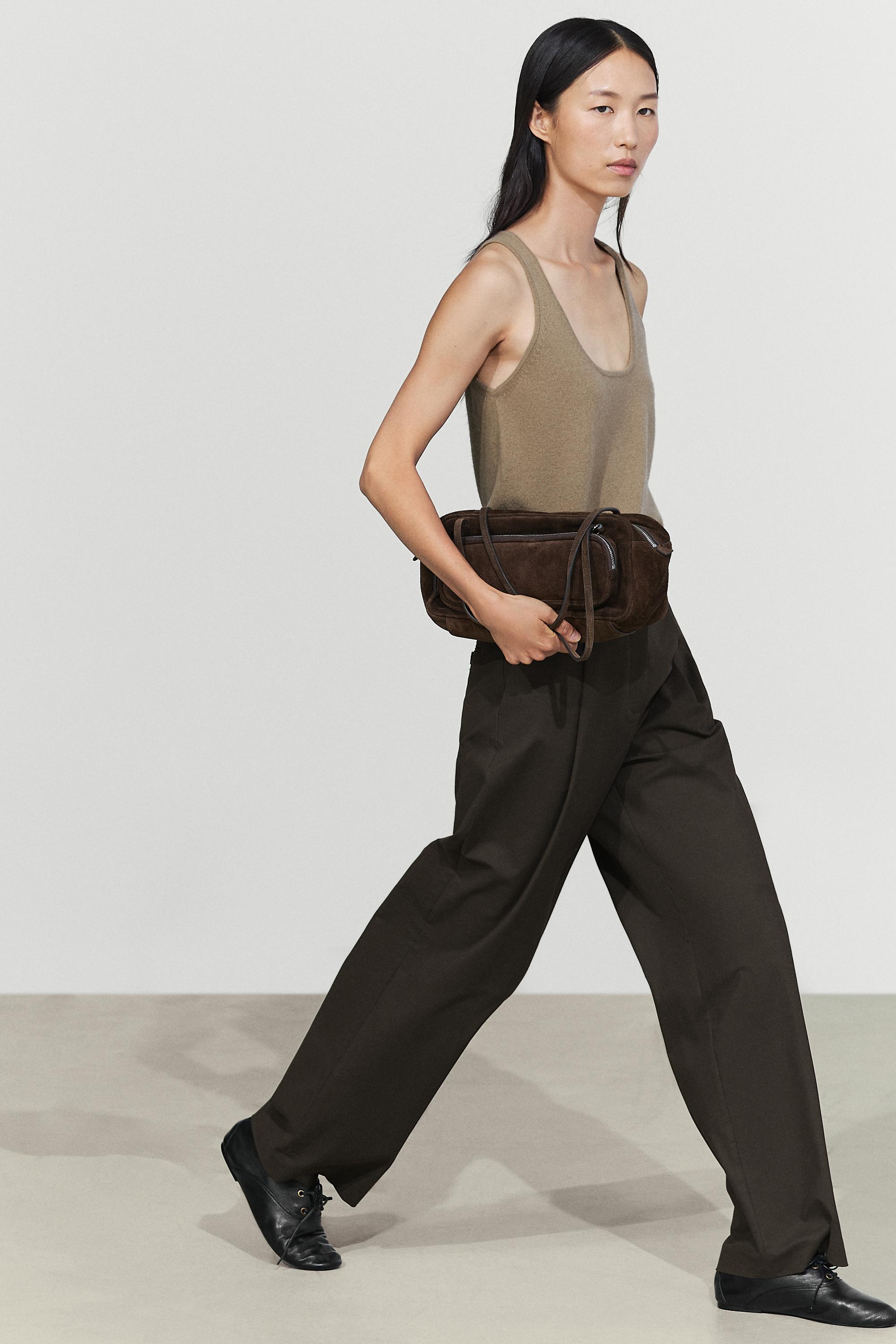 Cotton blend pleated pants - BLACK