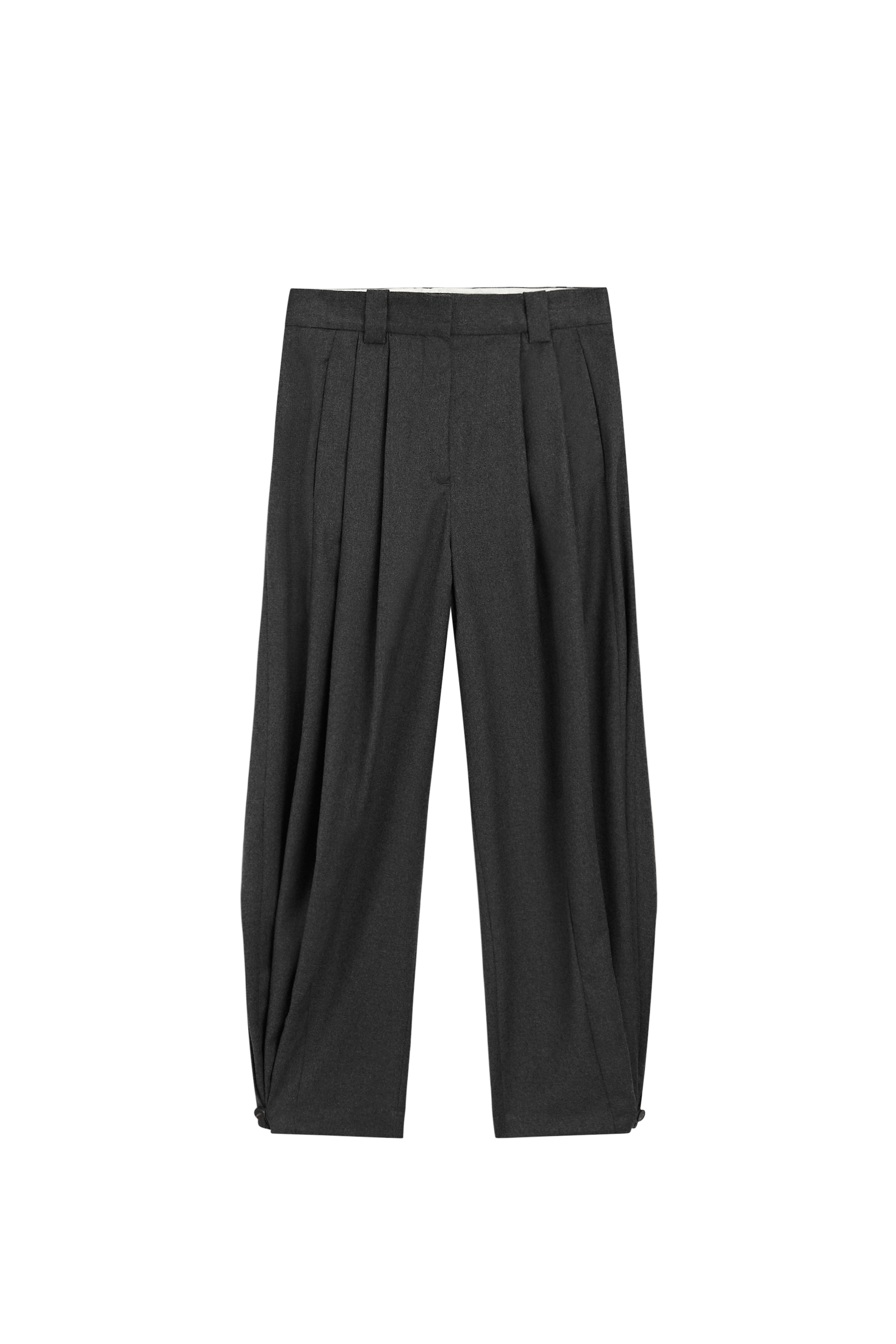Pleated flannel trousers with hem detail - DARK GREY