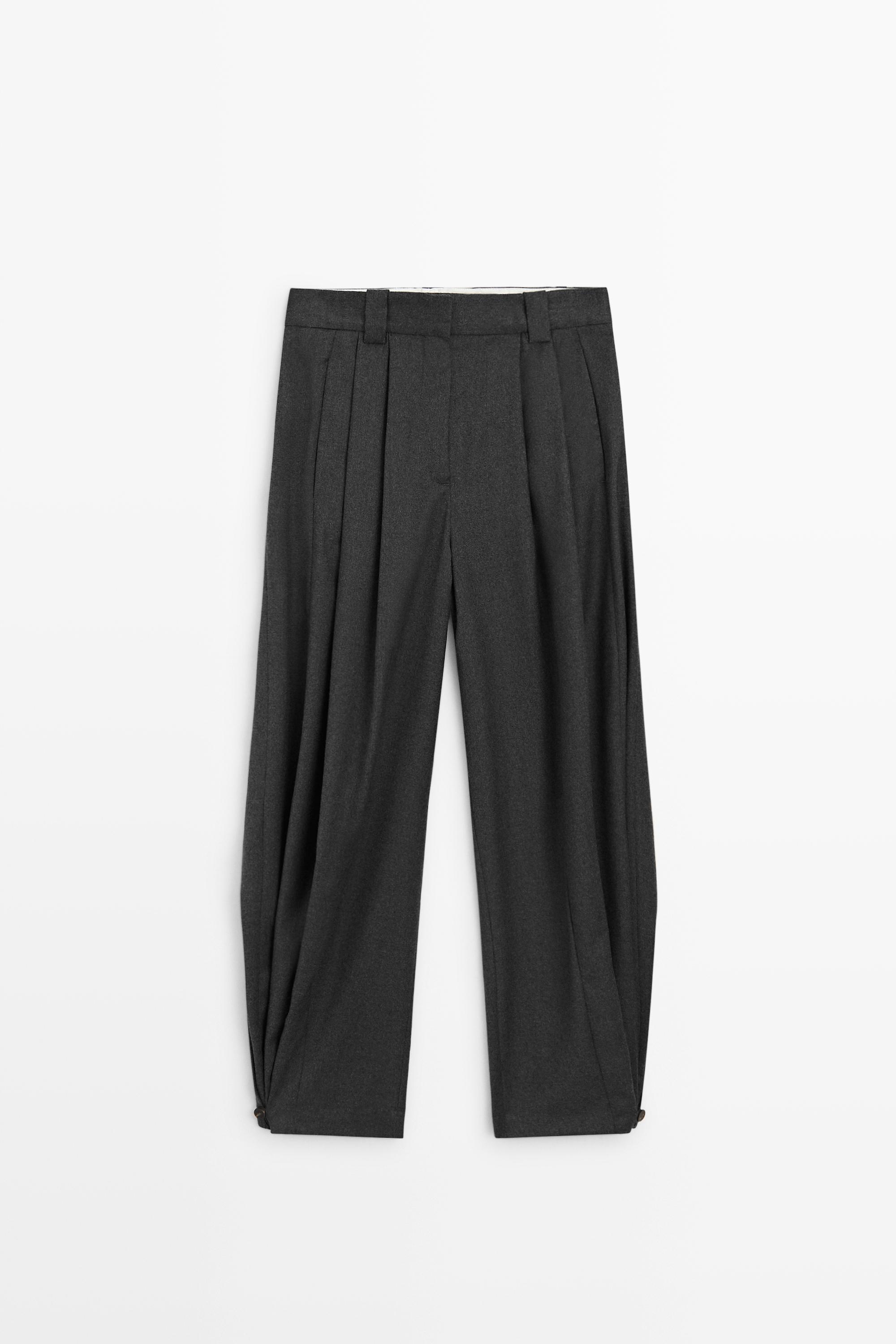 Pleated flannel trousers with hem detail - DARK GREY