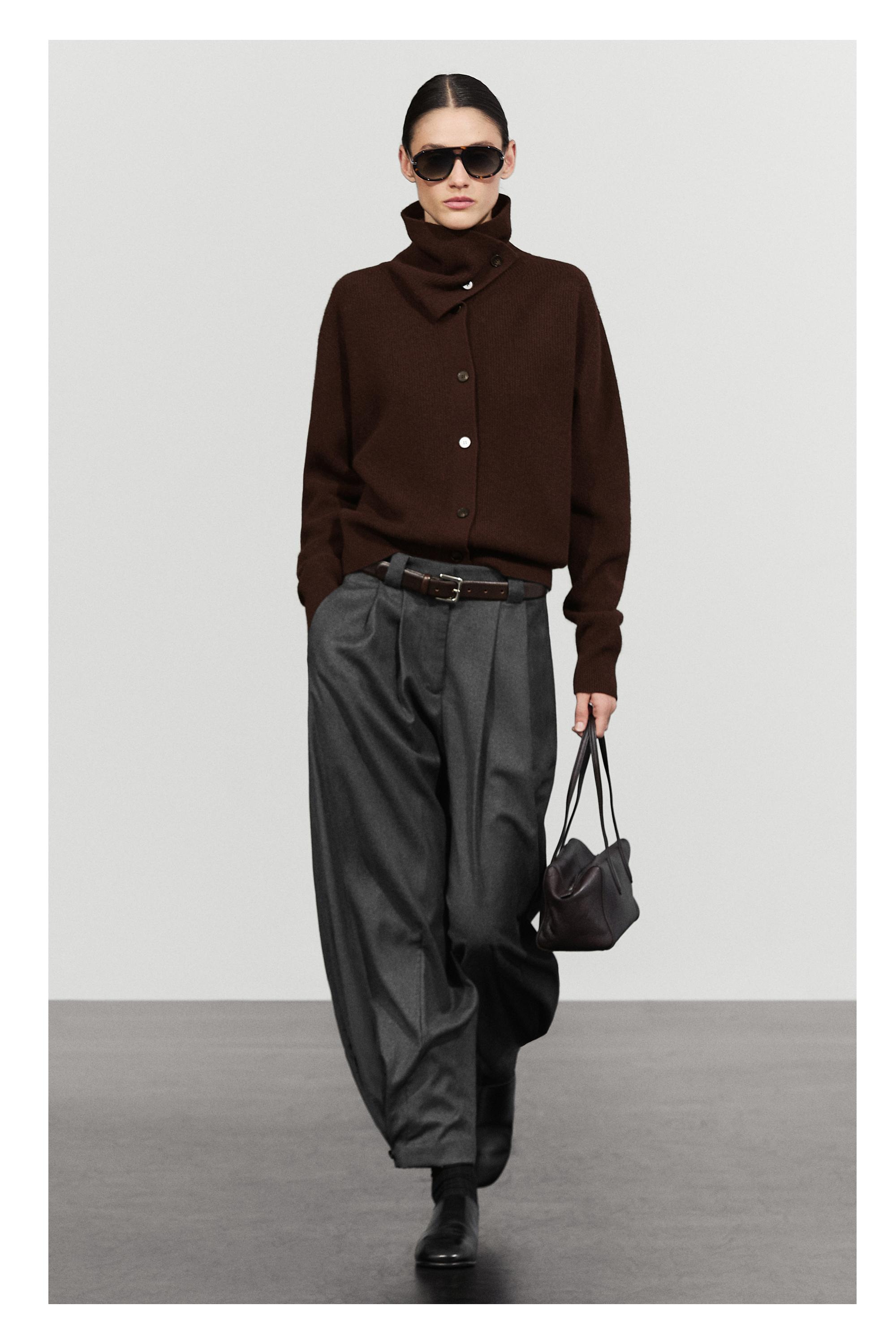 Pleated flannel trousers with hem detail - DARK GREY