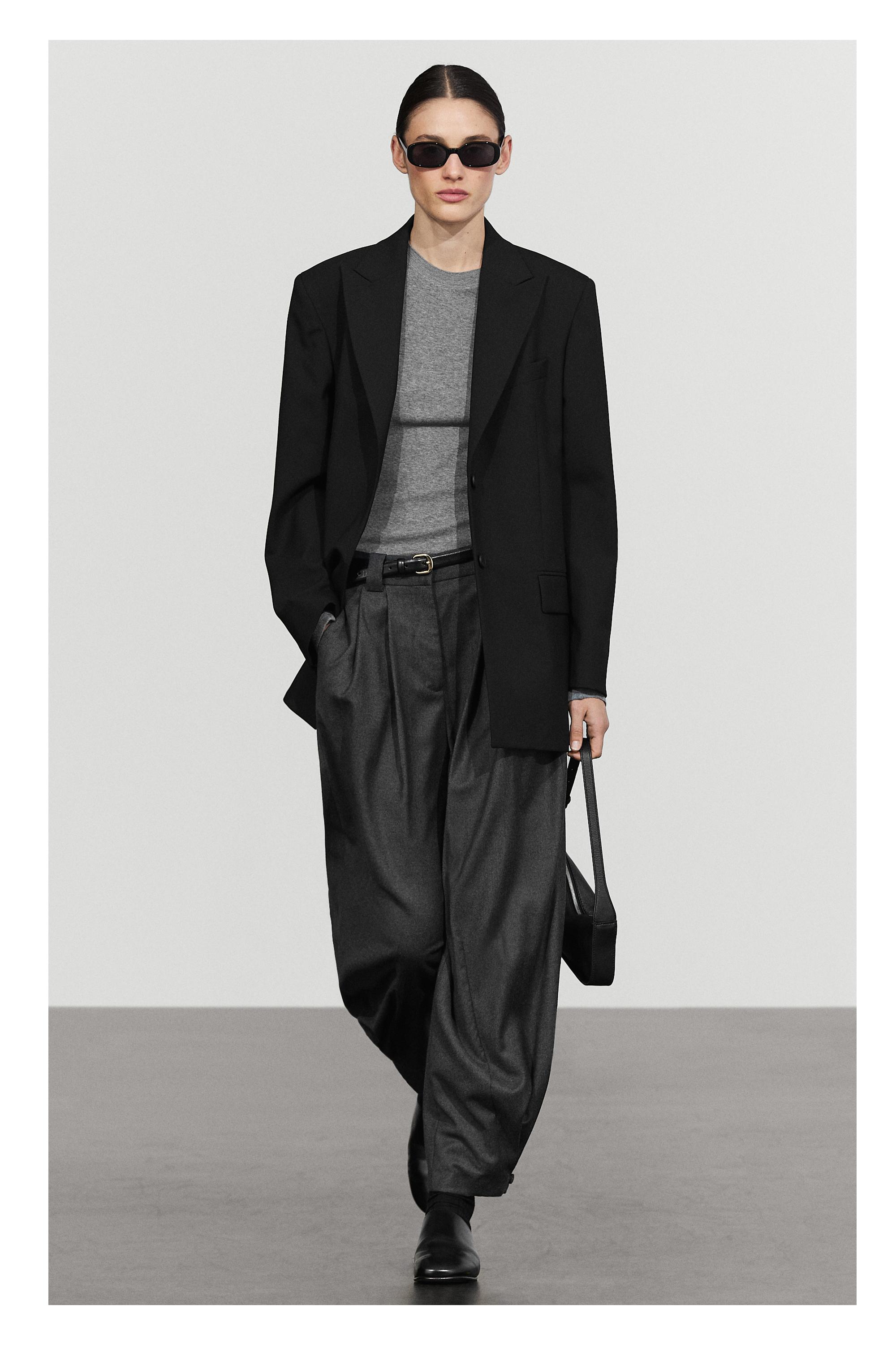 Pleated flannel trousers with hem detail - DARK GREY