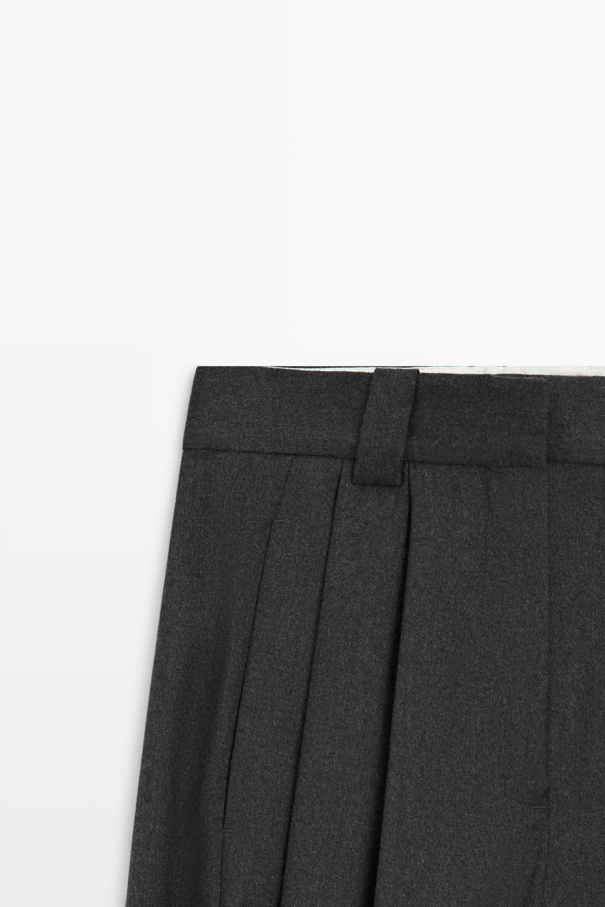 Pleated flannel trousers with hem detail - DARK GREY