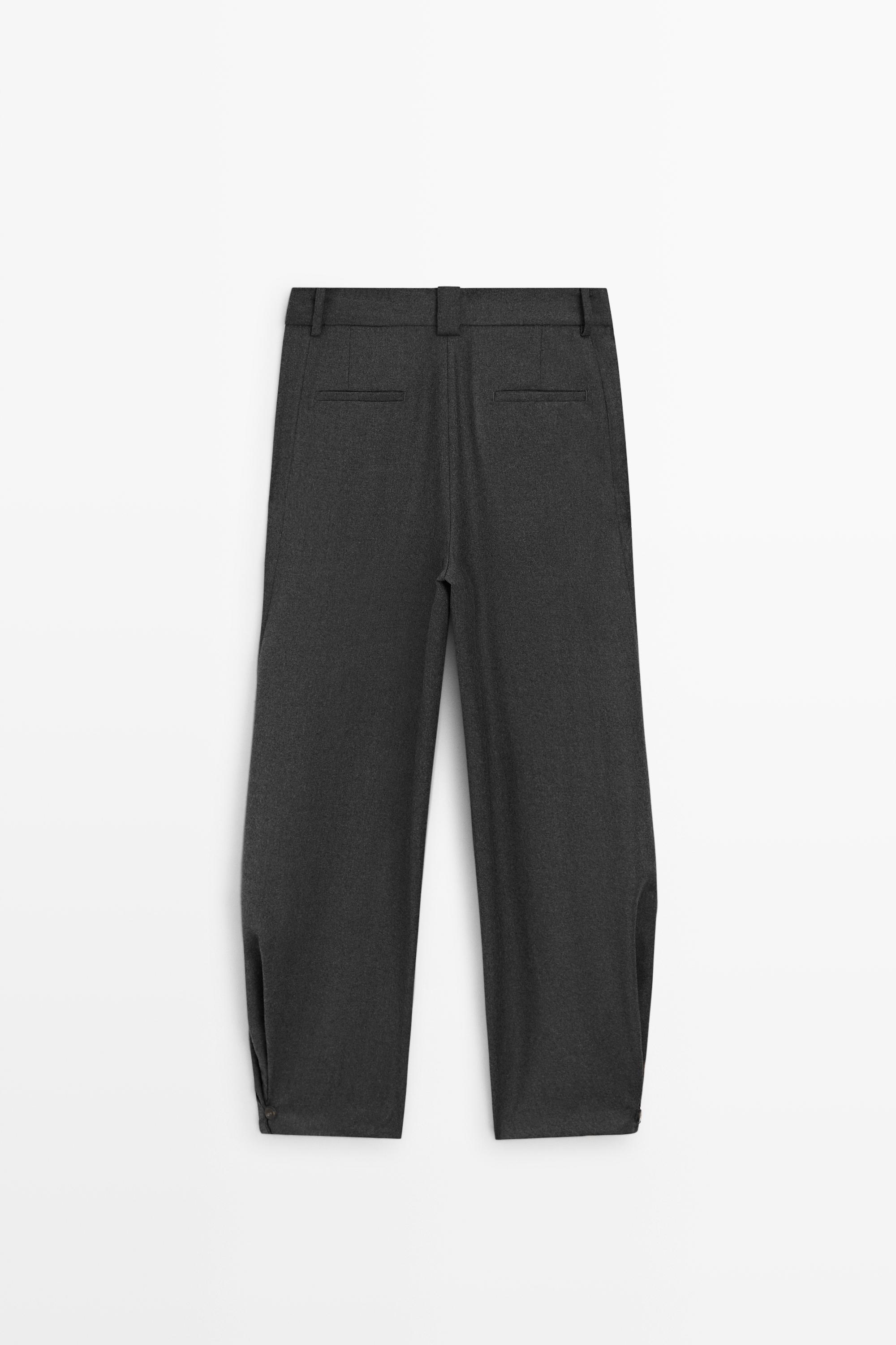 Pleated flannel trousers with hem detail - DARK GREY