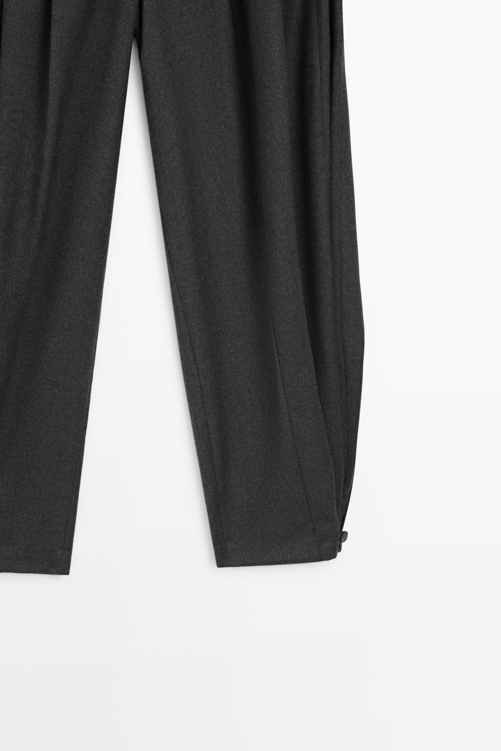 Pleated flannel trousers with hem detail - DARK GREY