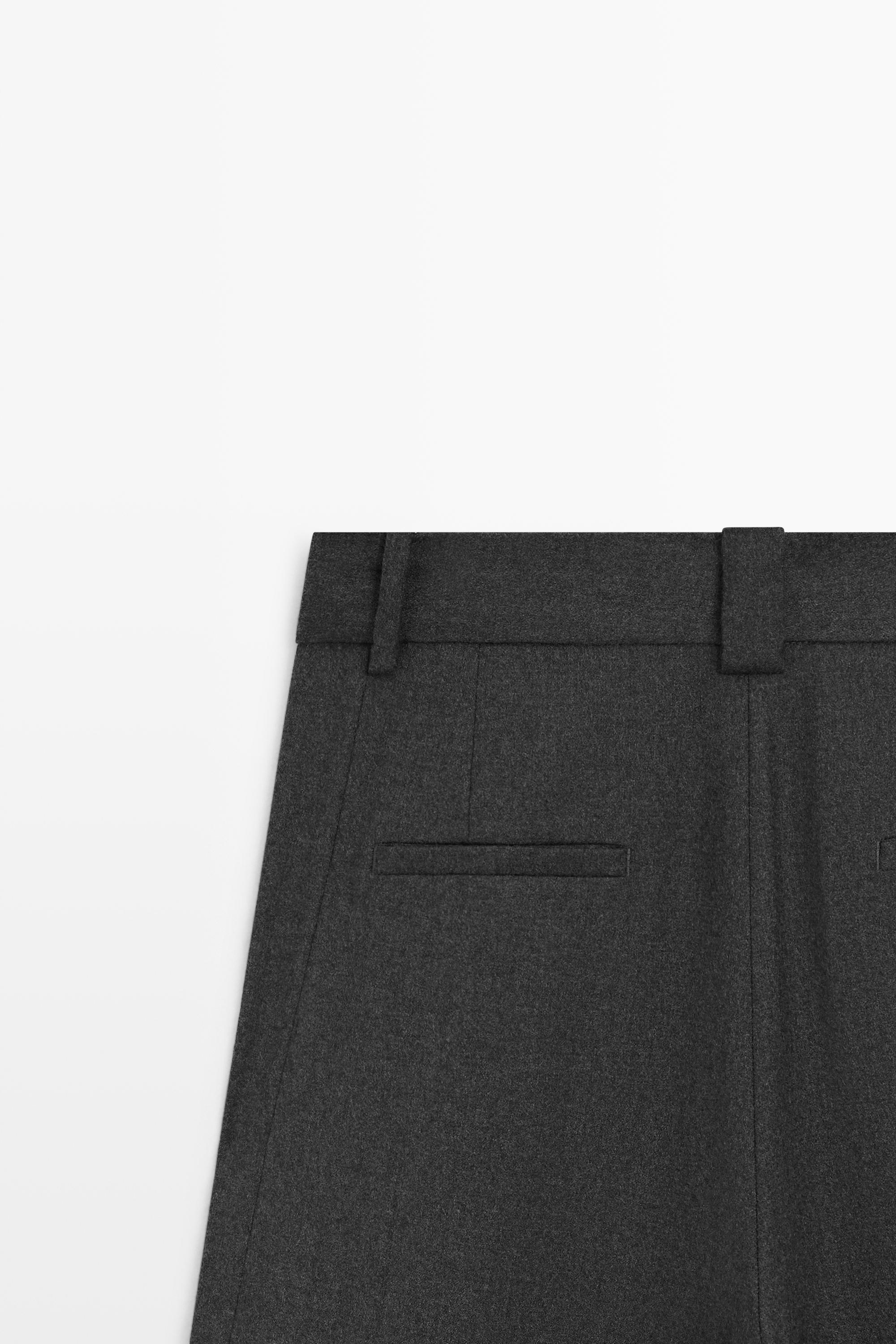 Pleated flannel trousers with hem detail - DARK GREY