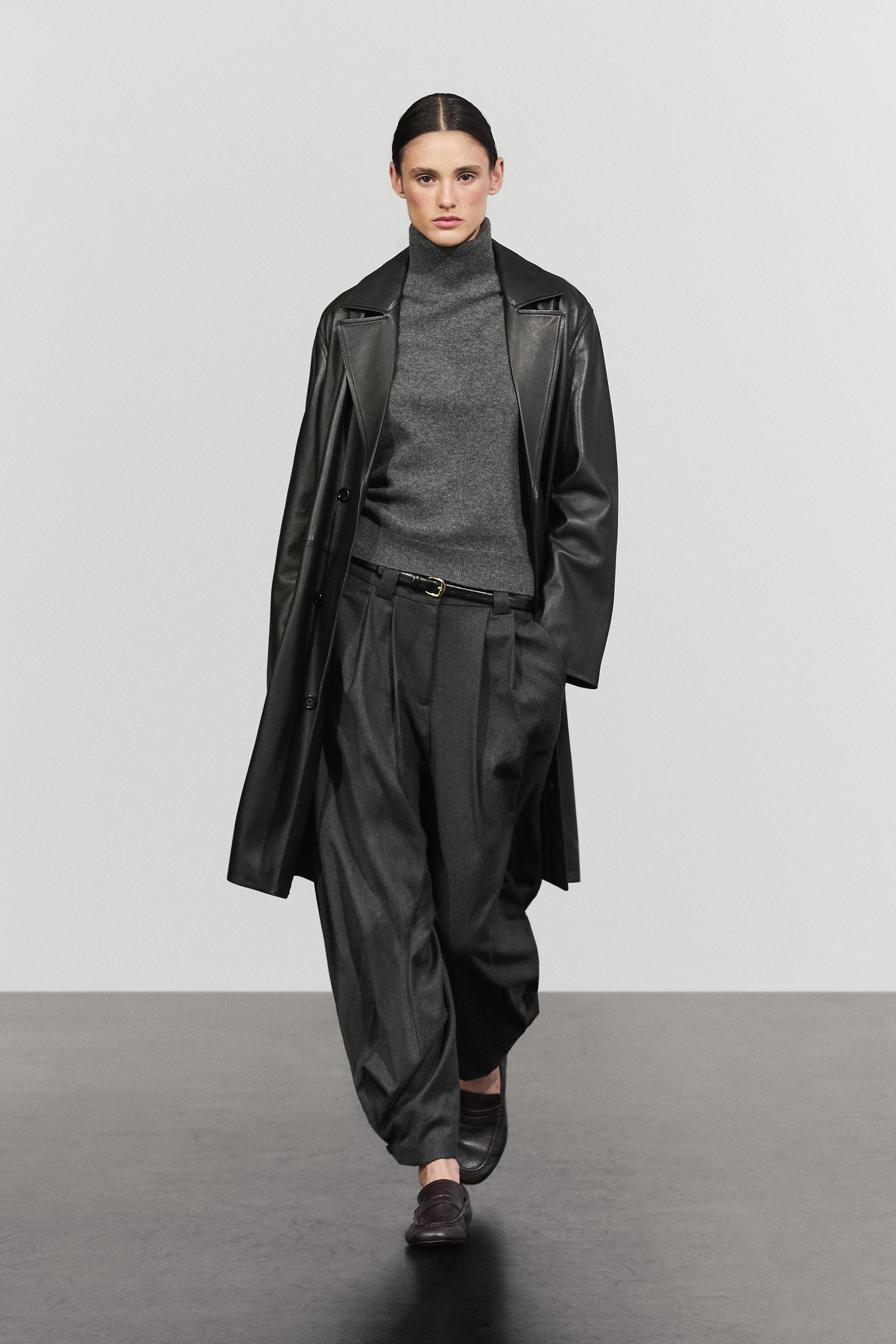 Pleated flannel trousers with hem detail - DARK GREY