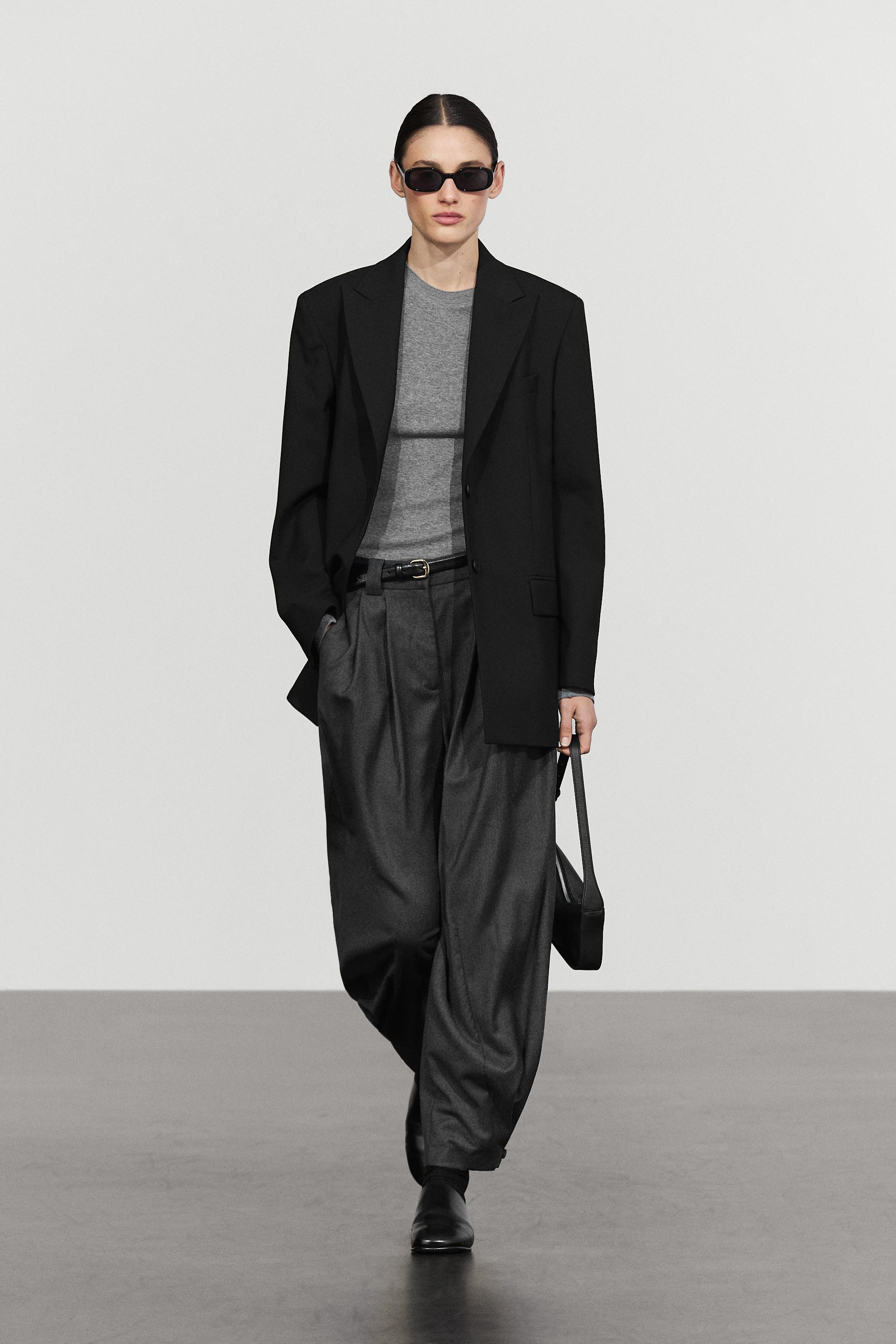 Pleated flannel trousers with hem detail - DARK GREY