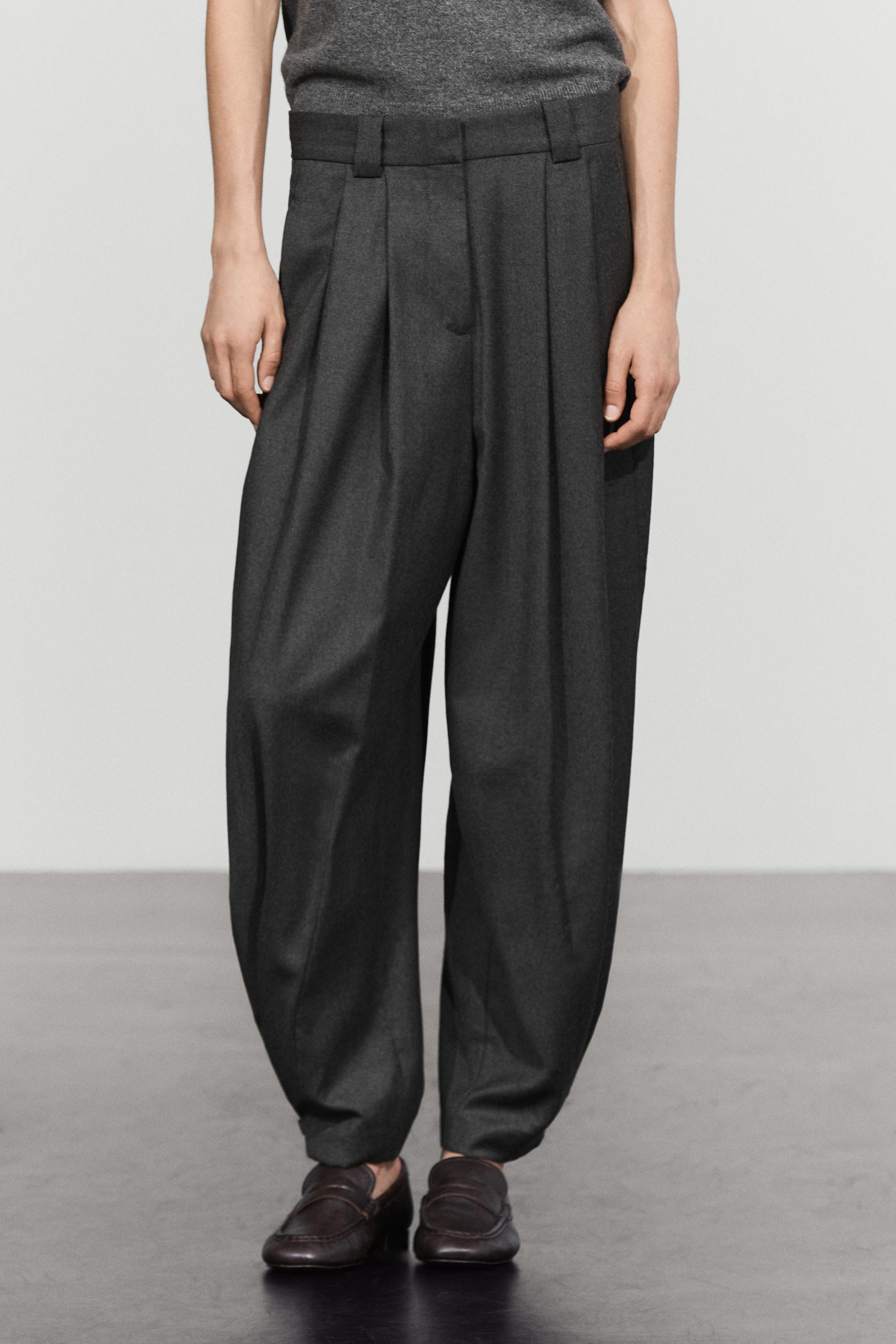Pleated flannel trousers with hem detail - DARK GREY