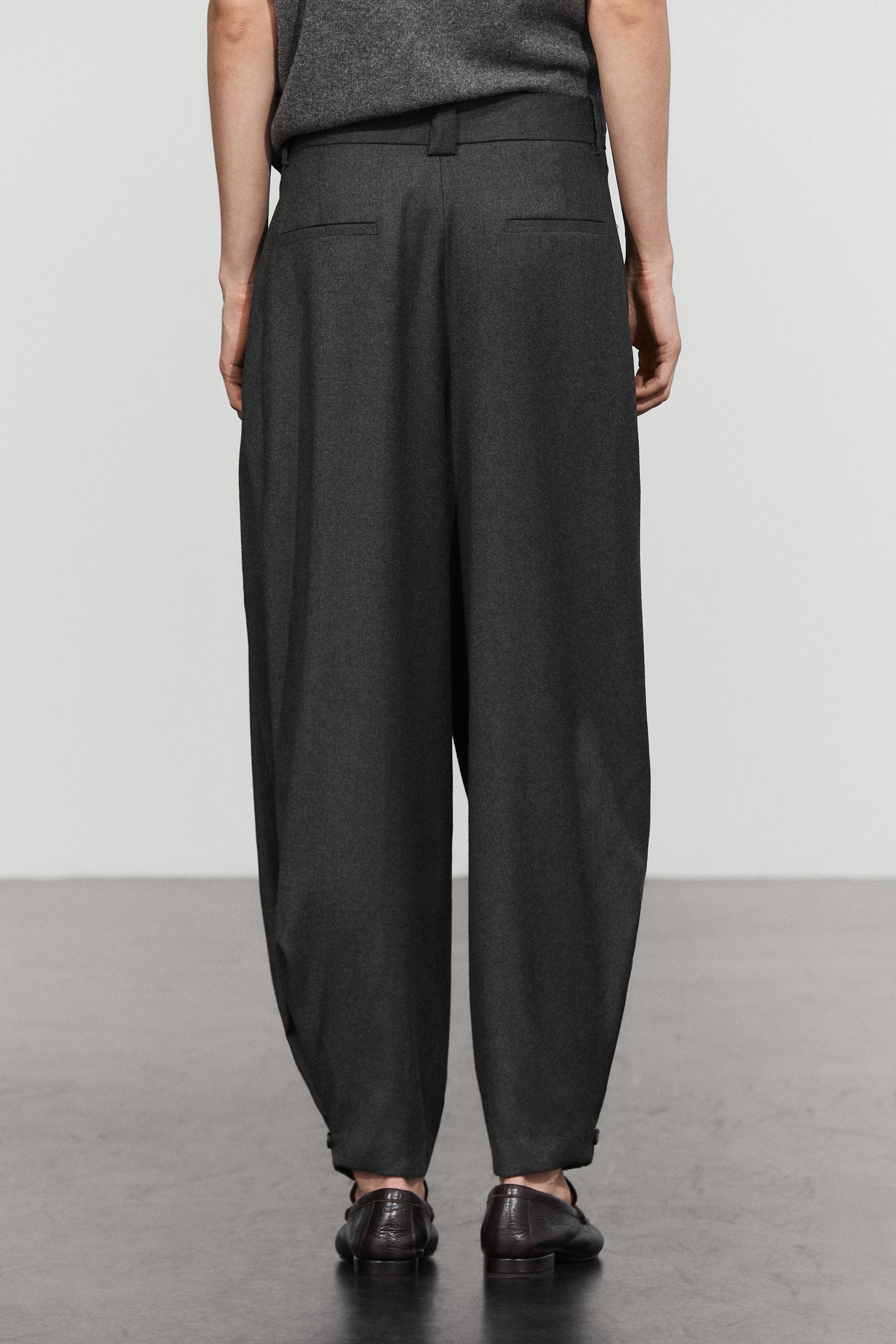 Pleated flannel trousers with hem detail - DARK GREY