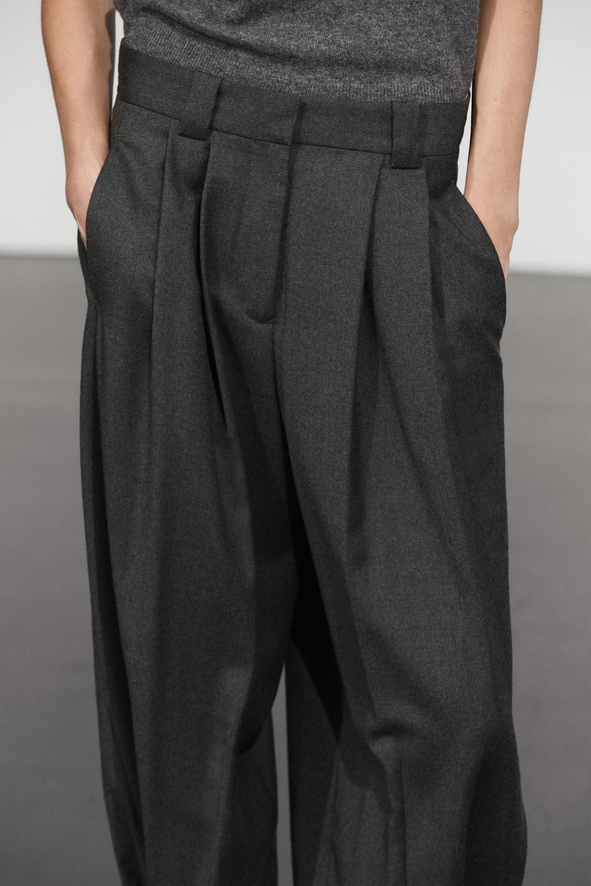 Pleated flannel trousers with hem detail - DARK GREY