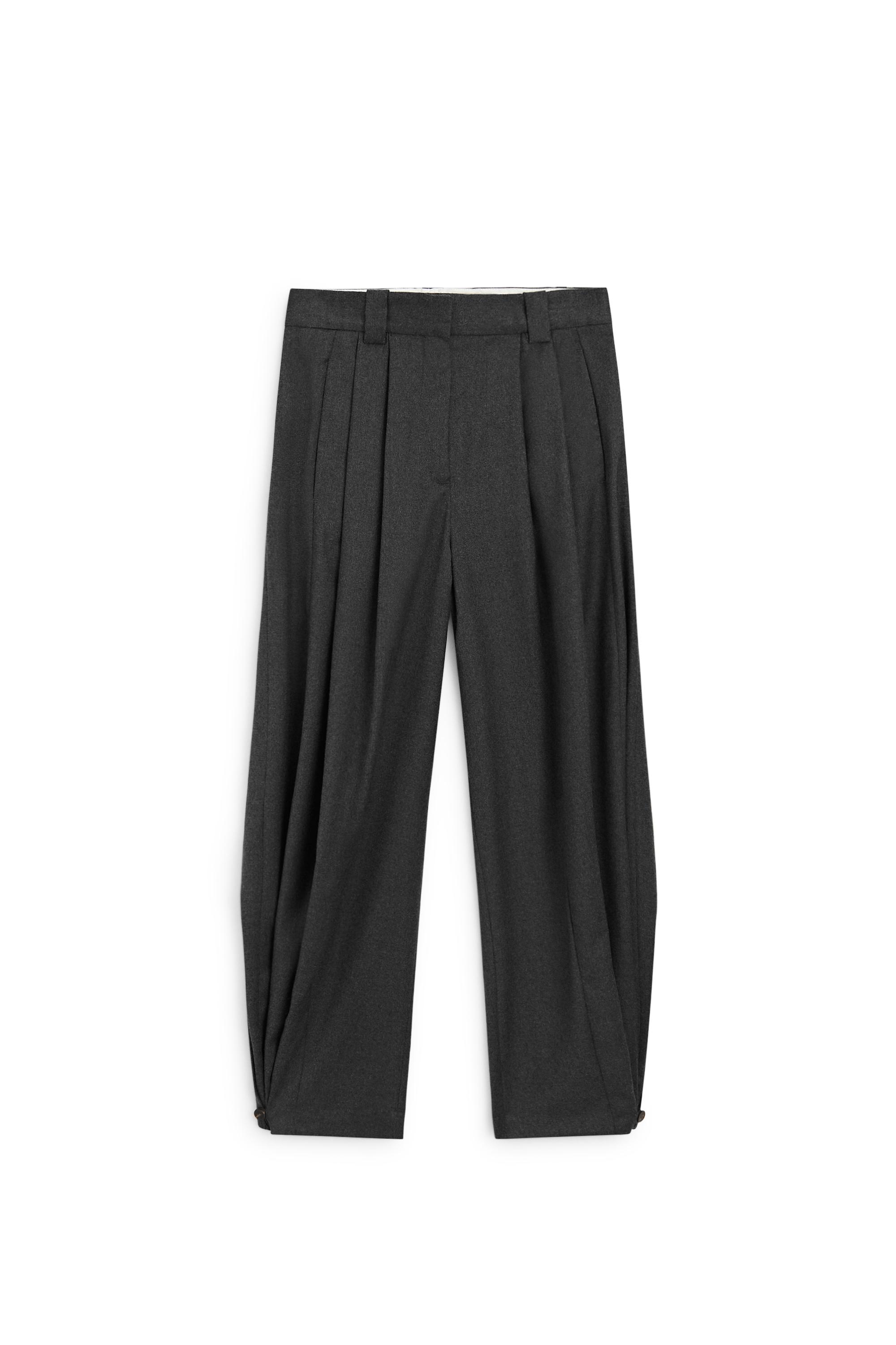 Pleated flannel trousers with hem detail - DARK GREY