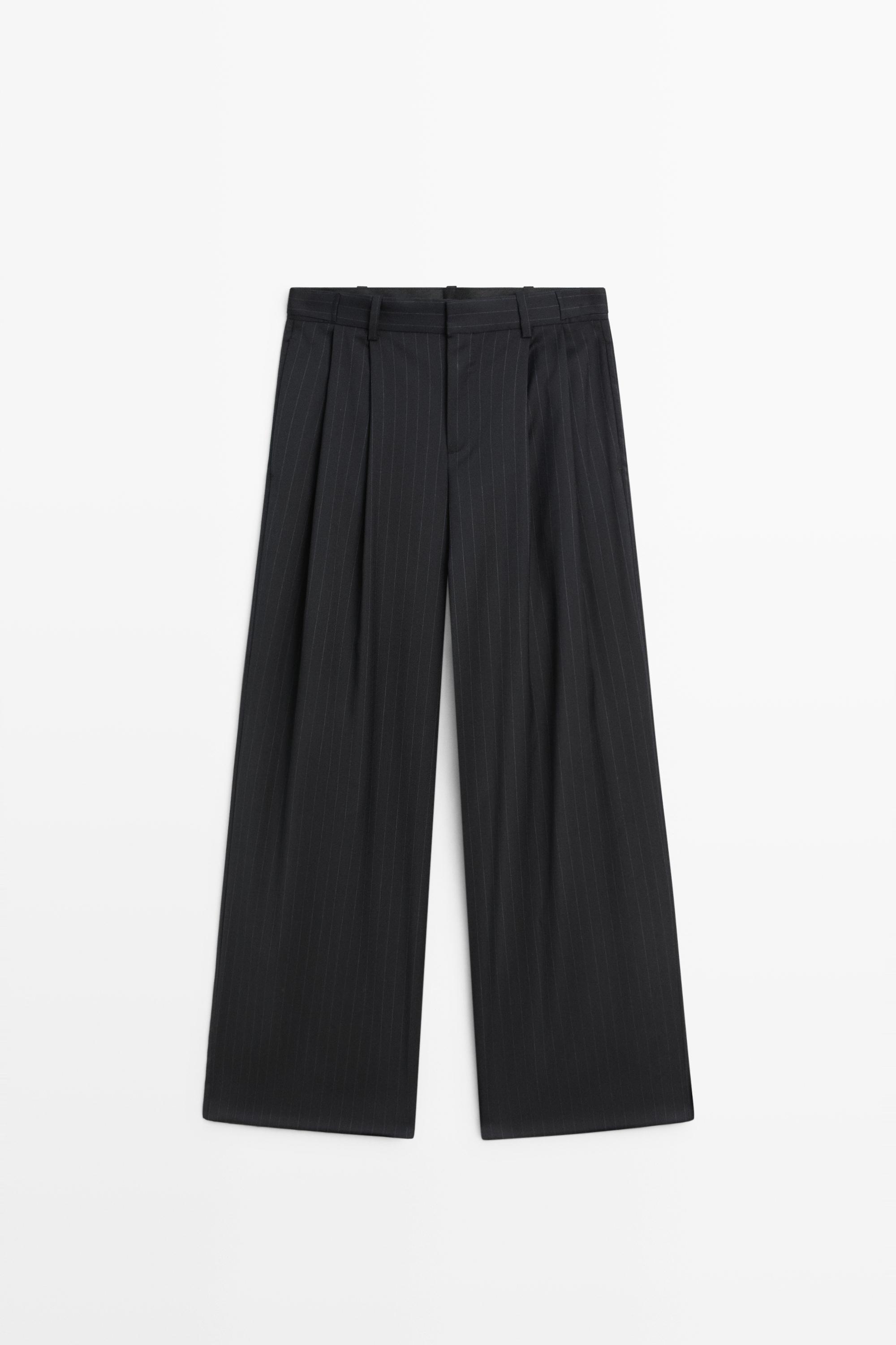 Pinstripe wool suit pants - NAVY BLUE