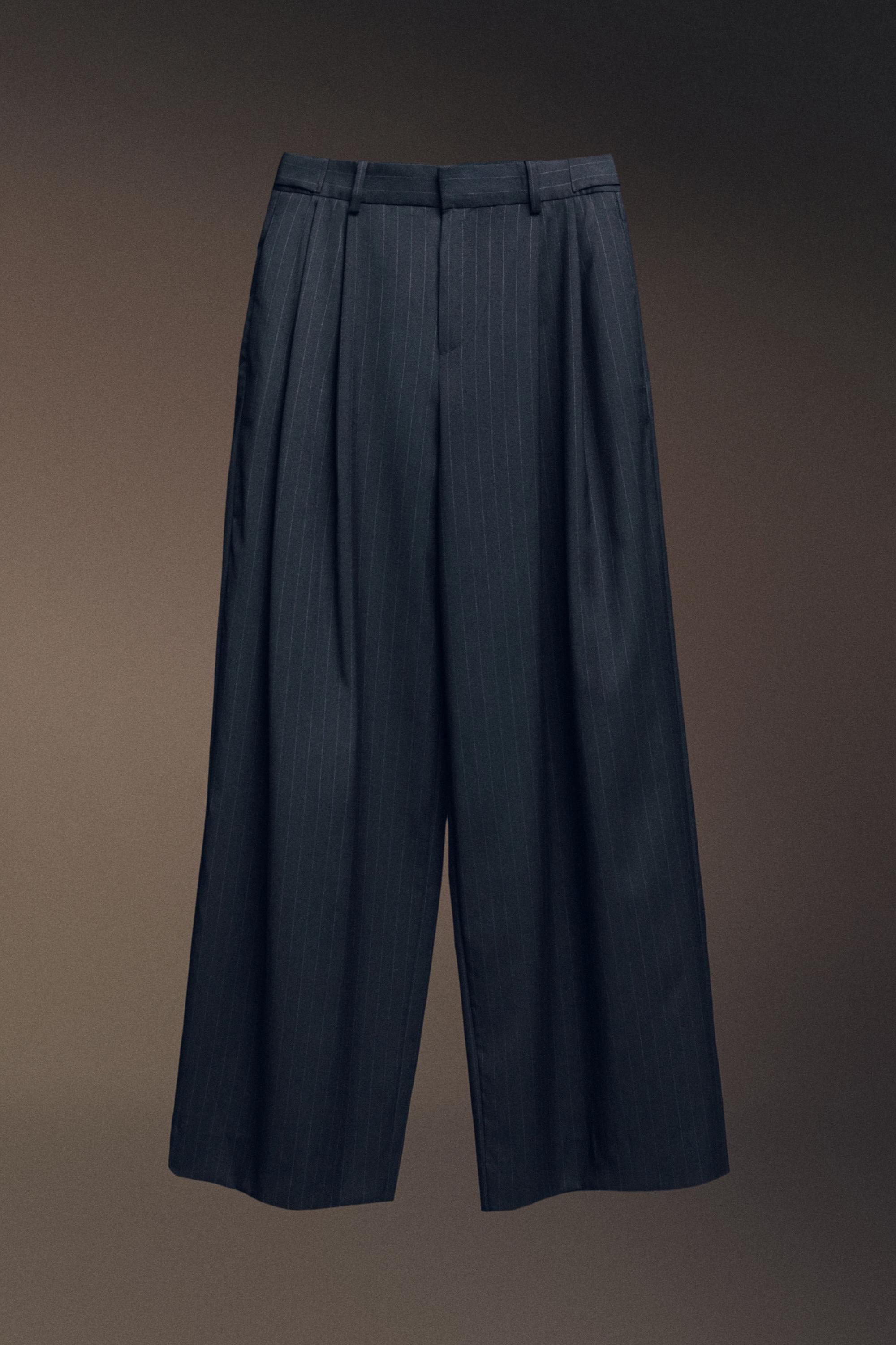Pinstripe wool suit pants - NAVY BLUE